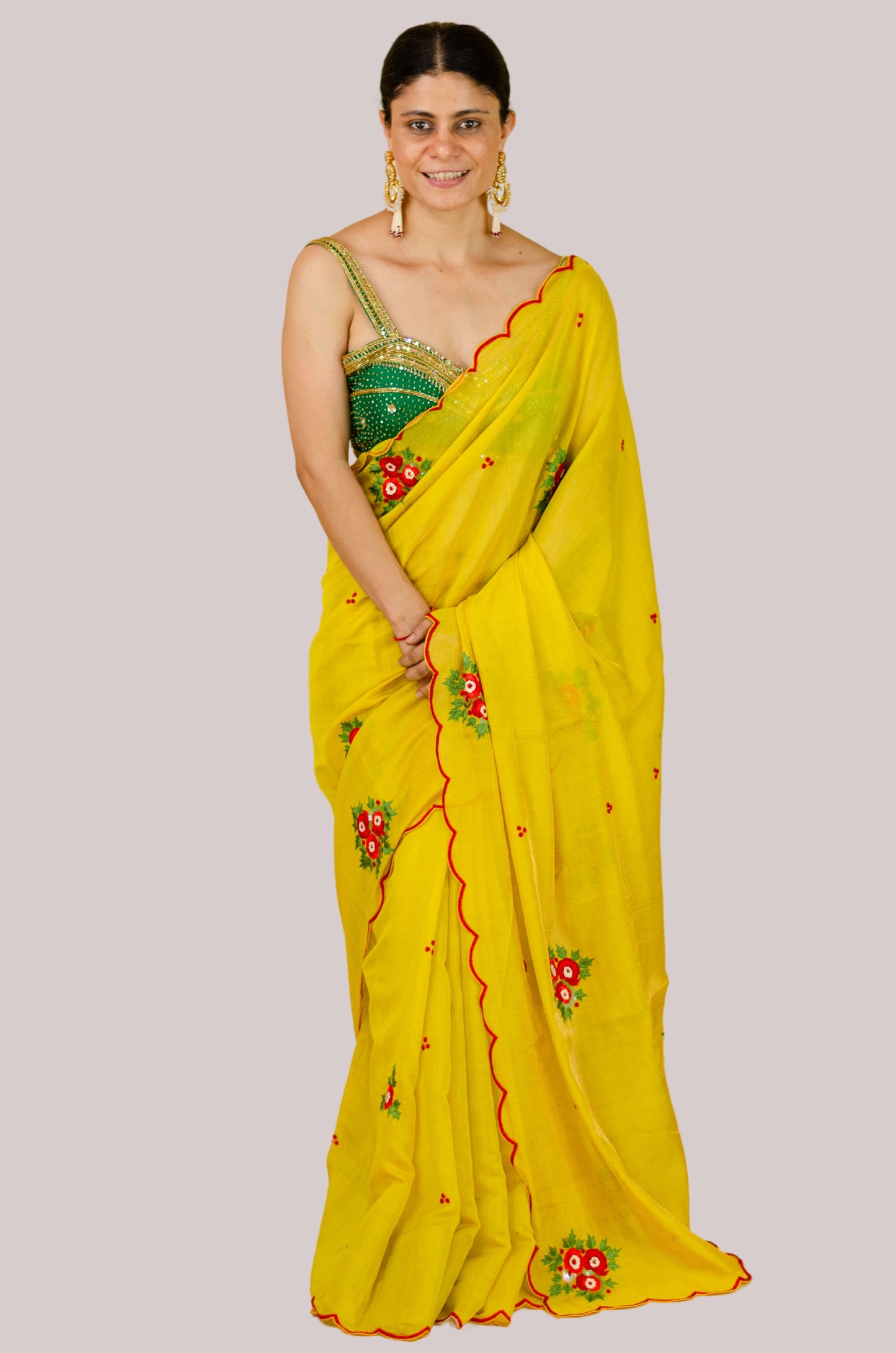 Sequence & Resham thread Hand Embroidered Handloom tissue Silk Saree.