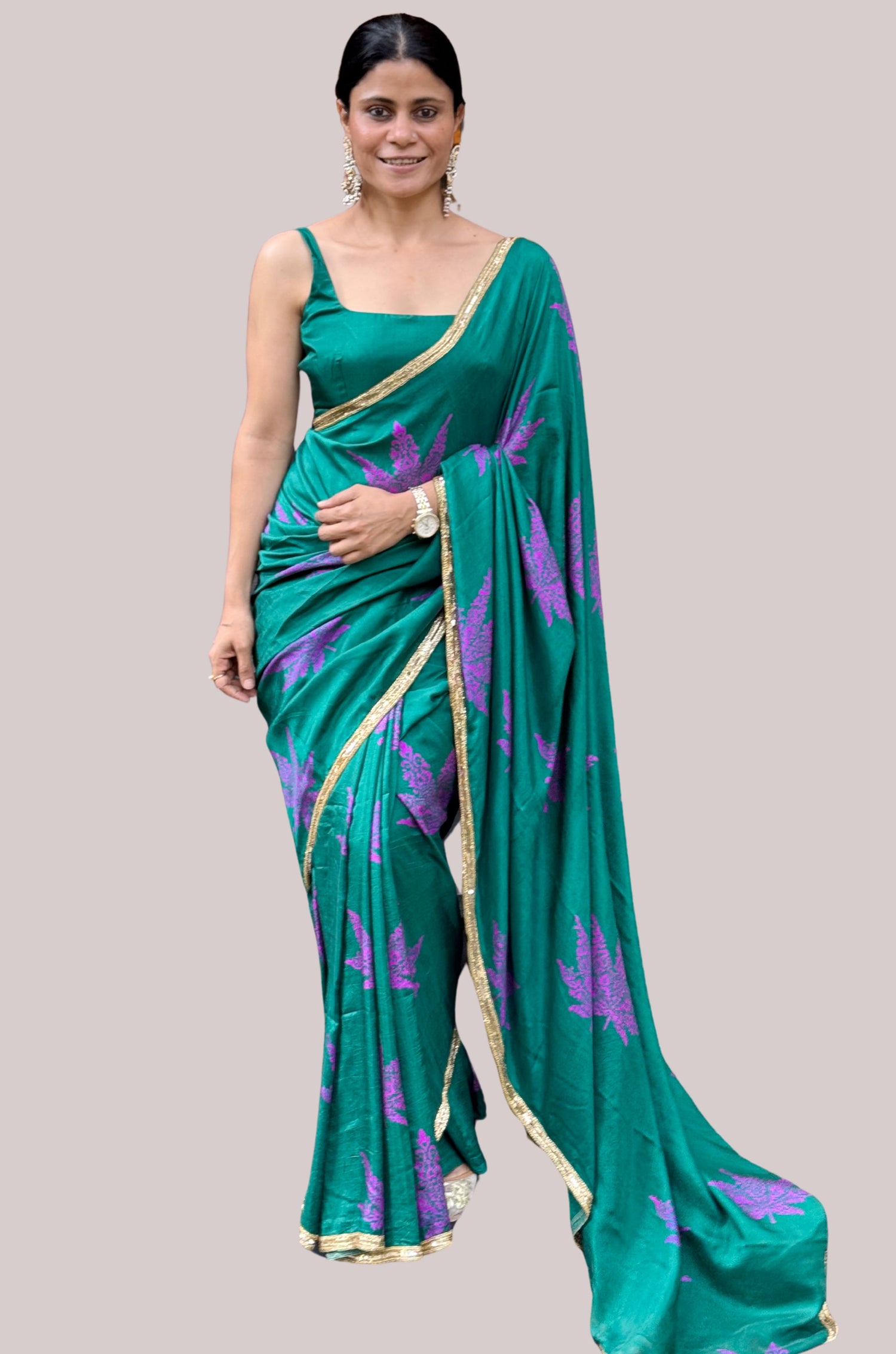 Handloom Hand Block Printed & Hand Embroidered Mulberry Silk Saree
