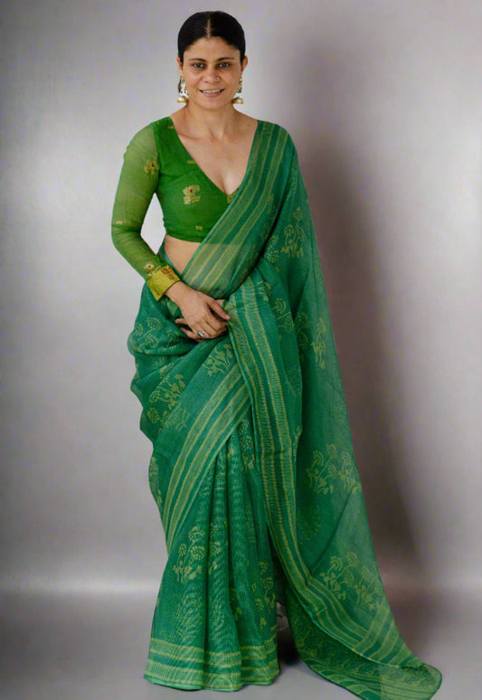 Hand Block Printed  Natural Dyed Kota Silk Saree.
