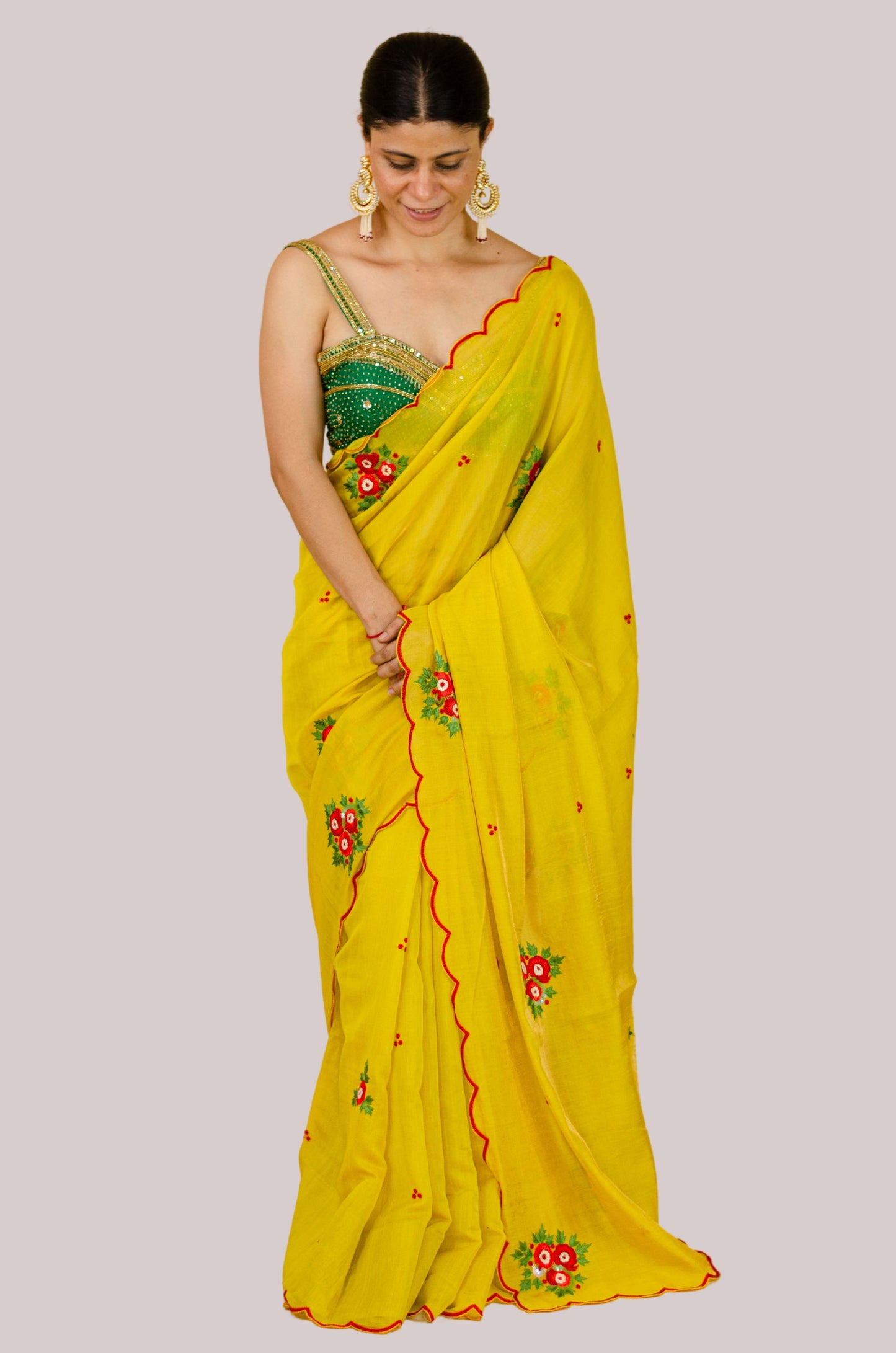 Sequence & Resham thread Hand Embroidered Handloom tissue Silk Saree.