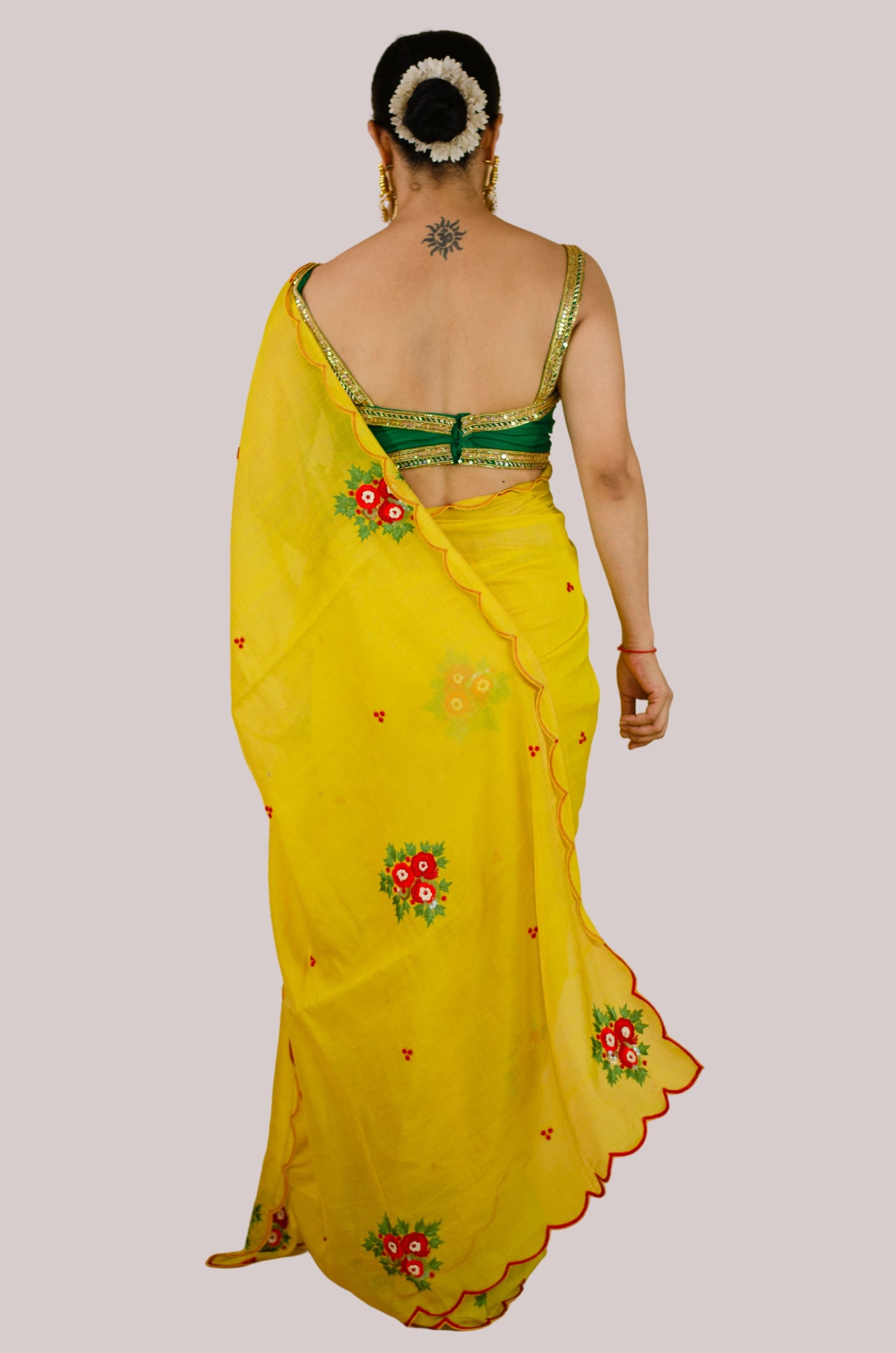 Sequence & Resham thread Hand Embroidered Handloom tissue Silk Saree.