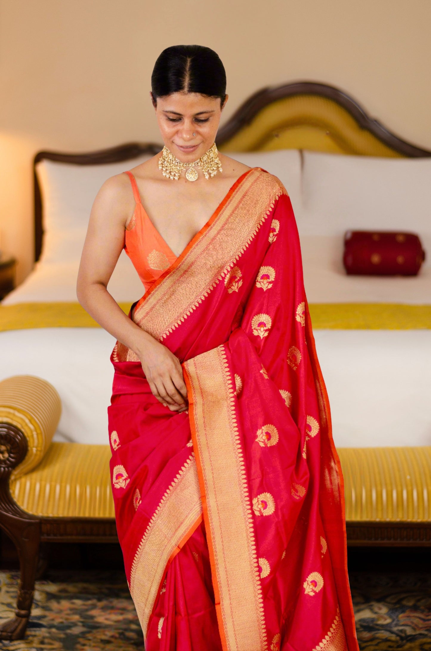 Red Mix Orange Colour  Meenakari /Silver Jangle  kadwa Weaving Handwoven Katan Mulbery Silk Saree