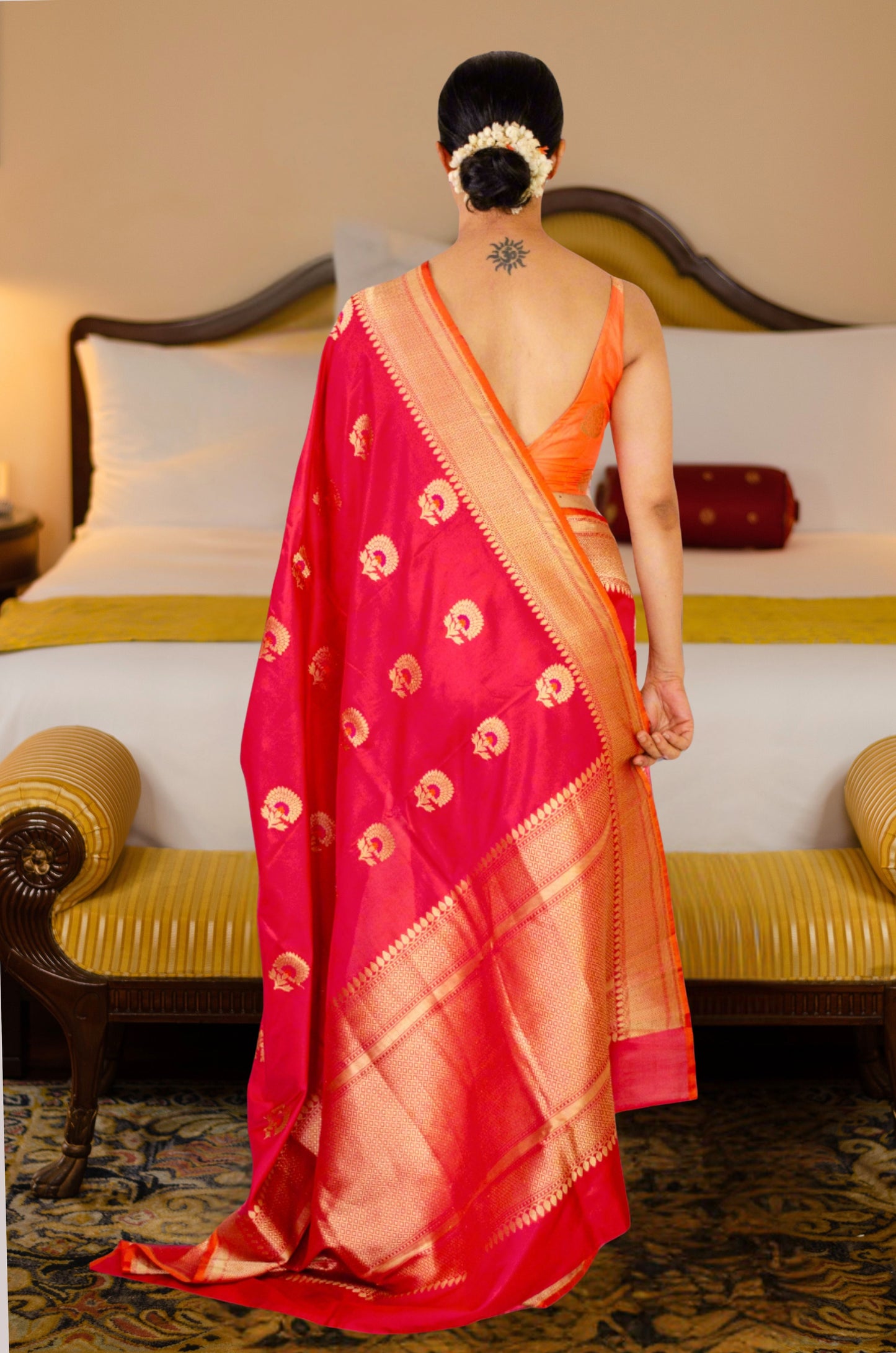 Red Mix Orange Colour  Meenakari /Silver Jangle  kadwa Weaving Handwoven Katan Mulbery Silk Saree