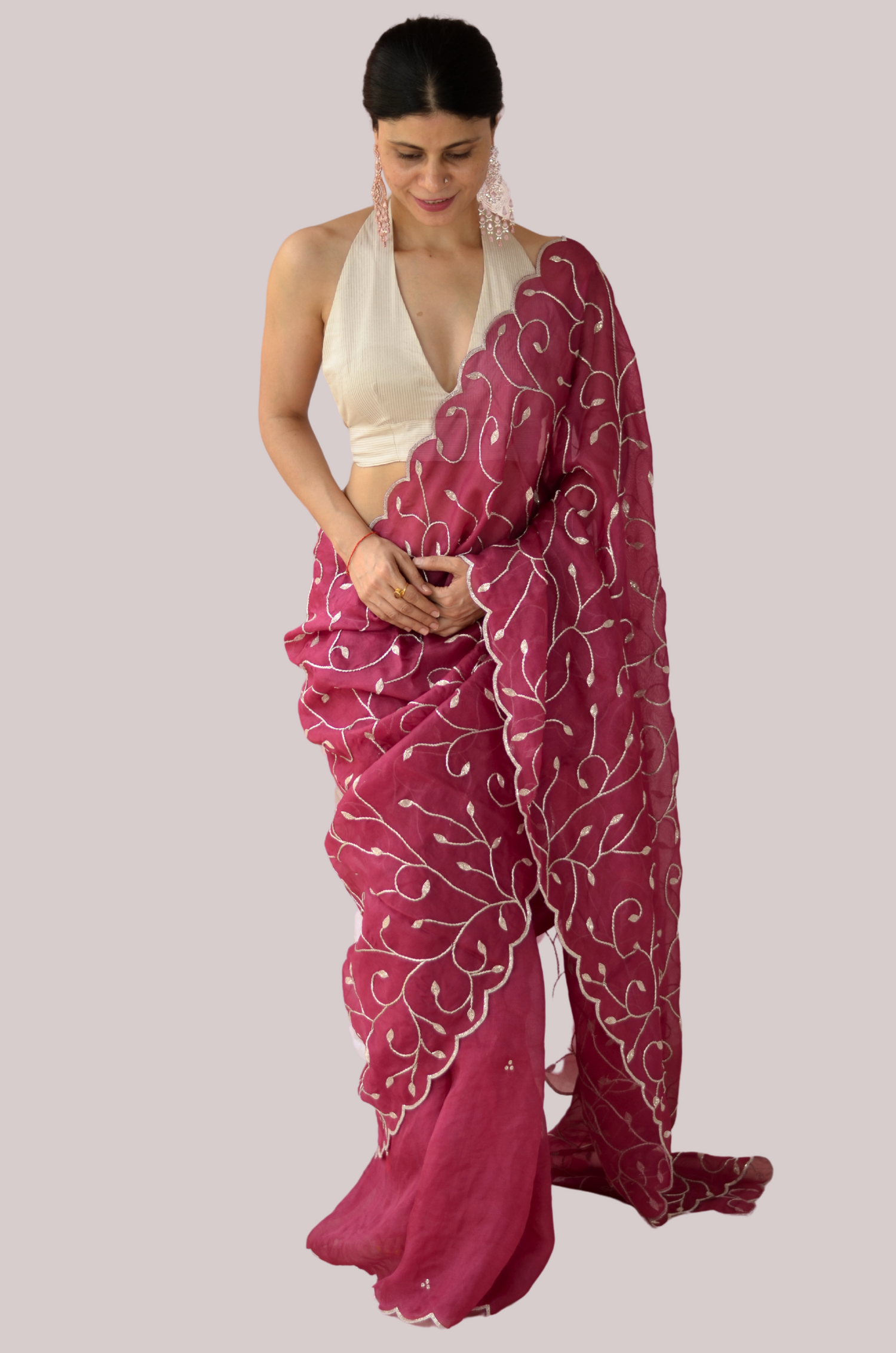 Zardosi and Sequence Hand Embroidered Handloom Organza Silk Saree