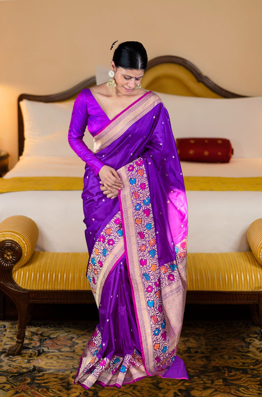 Jamuni Colour Handwoven Kadwa Katan Silk Banarasi Saree