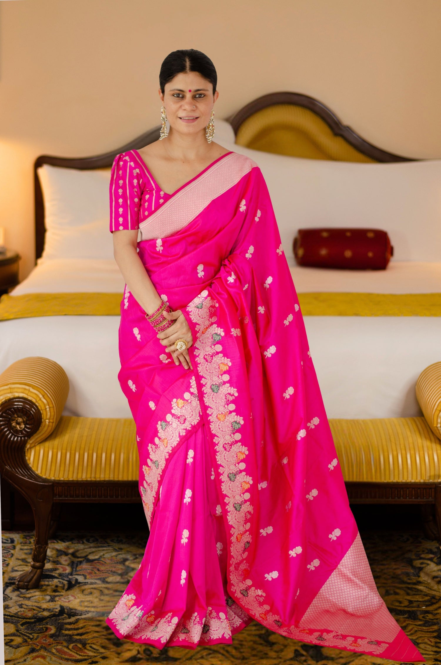 Rani Pink Colour  Meenakari /Silver Jangle  kadwa Weaving Handwoven Katan Mulbery Silk Saree