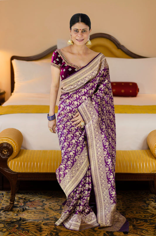 Magenta Colour Pure Handloom  Cutwork Katan Silk Saree.