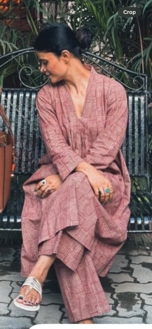 Handloom Cotton with Handblock Printed Kurta and pant