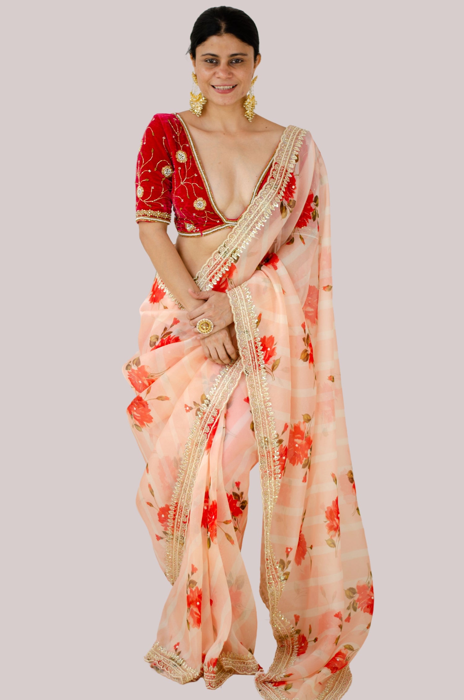 Hand Embroidered Handloom organza Silk Saree.