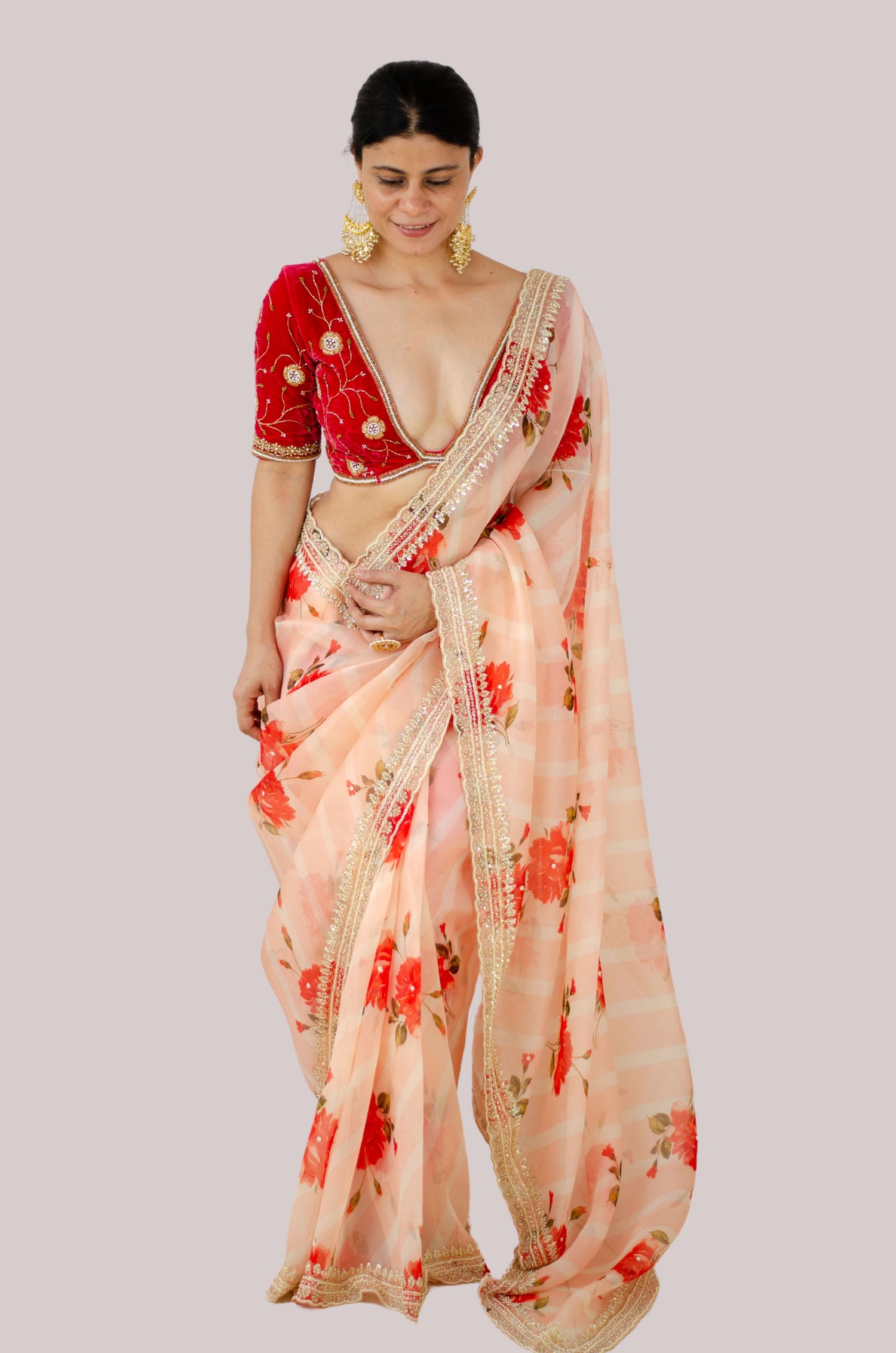 Hand Embroidered Handloom organza Silk Saree.