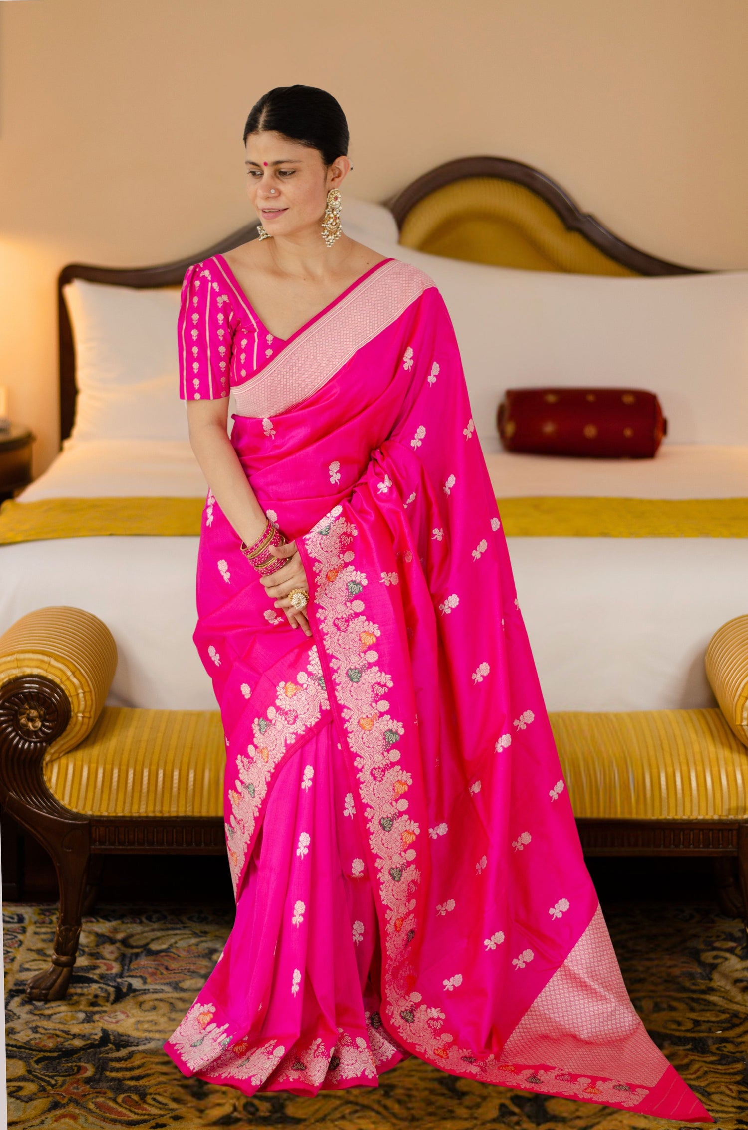 Rani Pink Colour  Meenakari /Silver Jangle  kadwa Weaving Handwoven Katan Mulbery Silk Saree