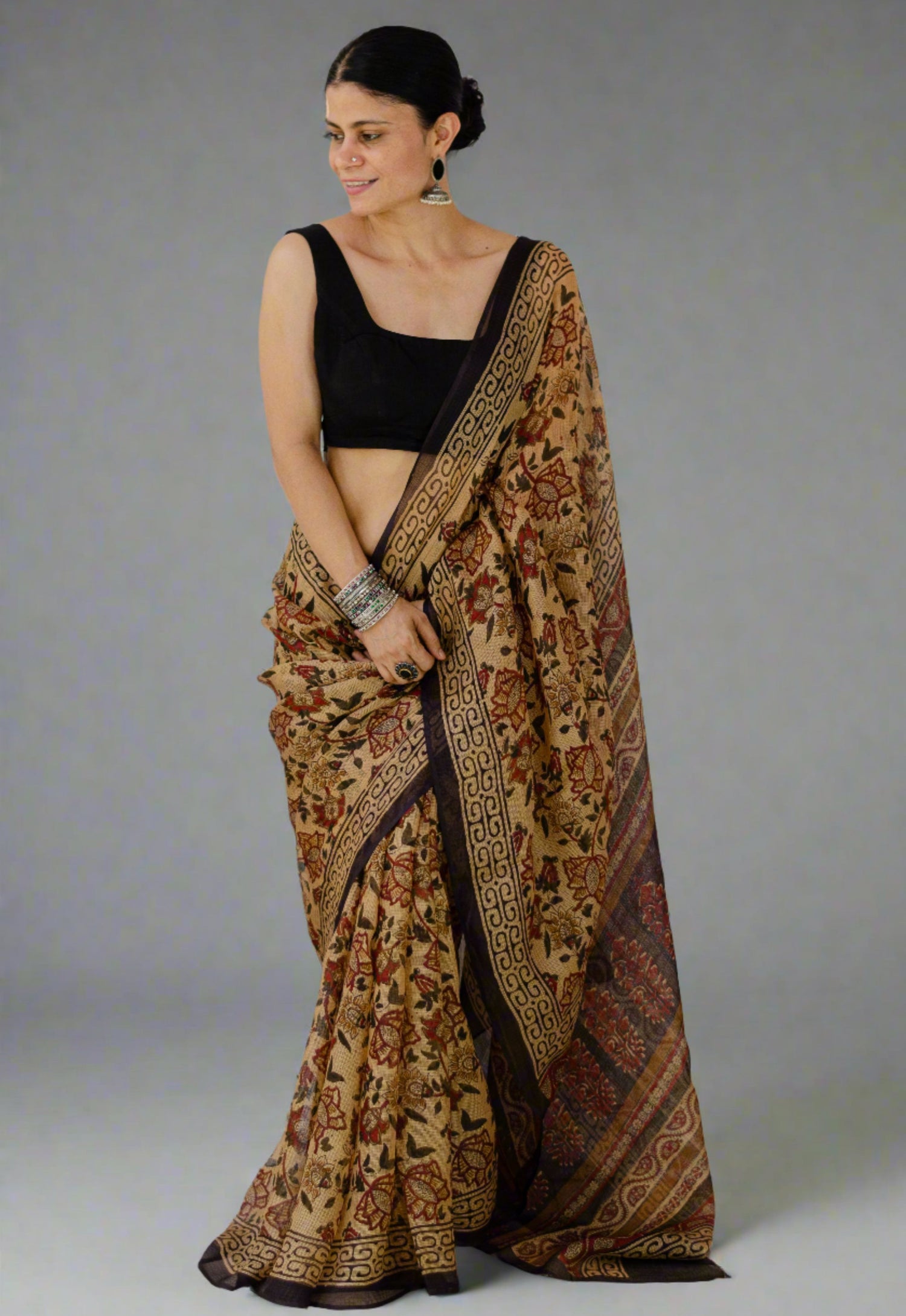 Hand Block Printed  Natural Dyed Kota Silk Saree.
