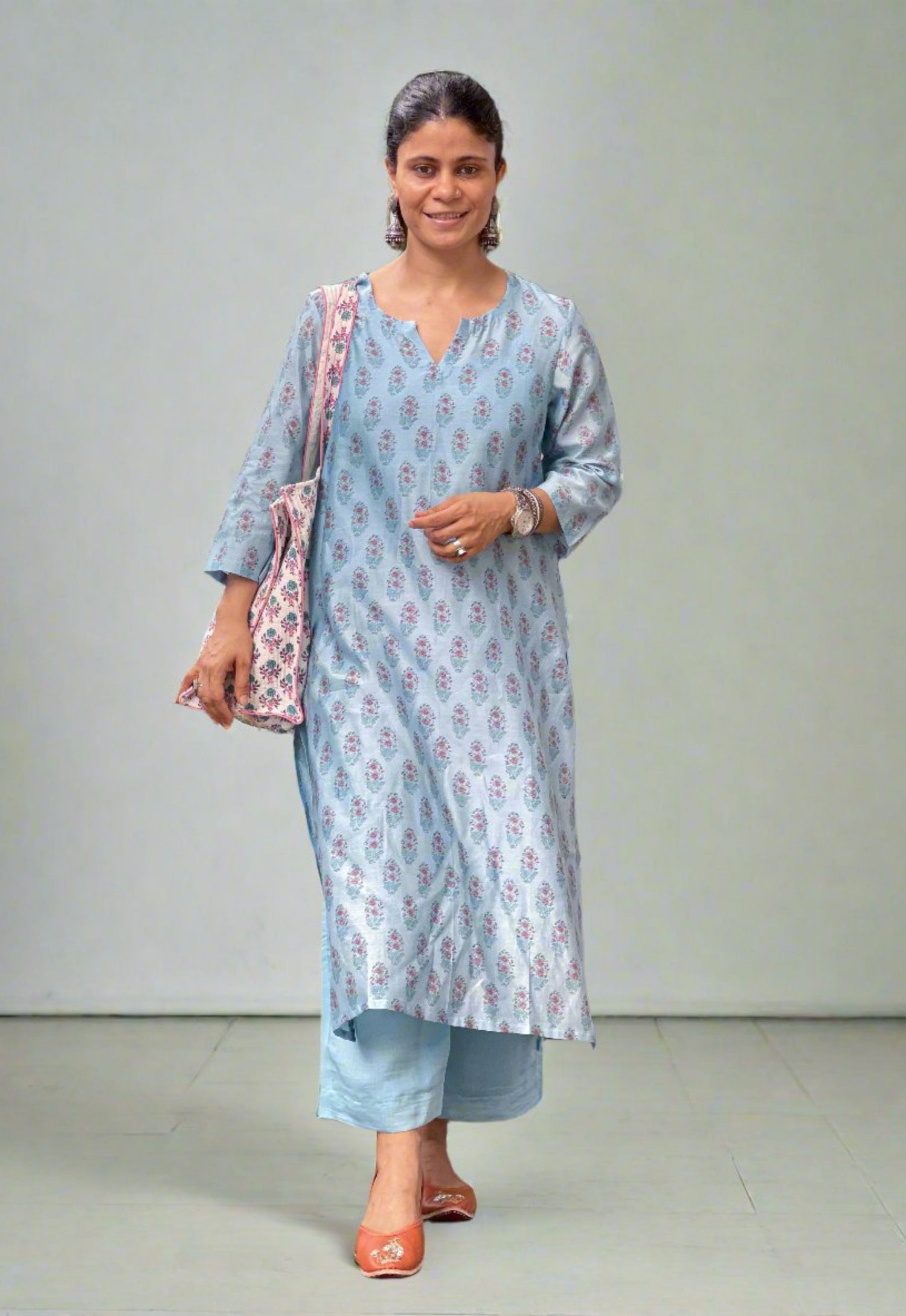 Handloom Hand Block Printed Chanderi Silk Kurta Set