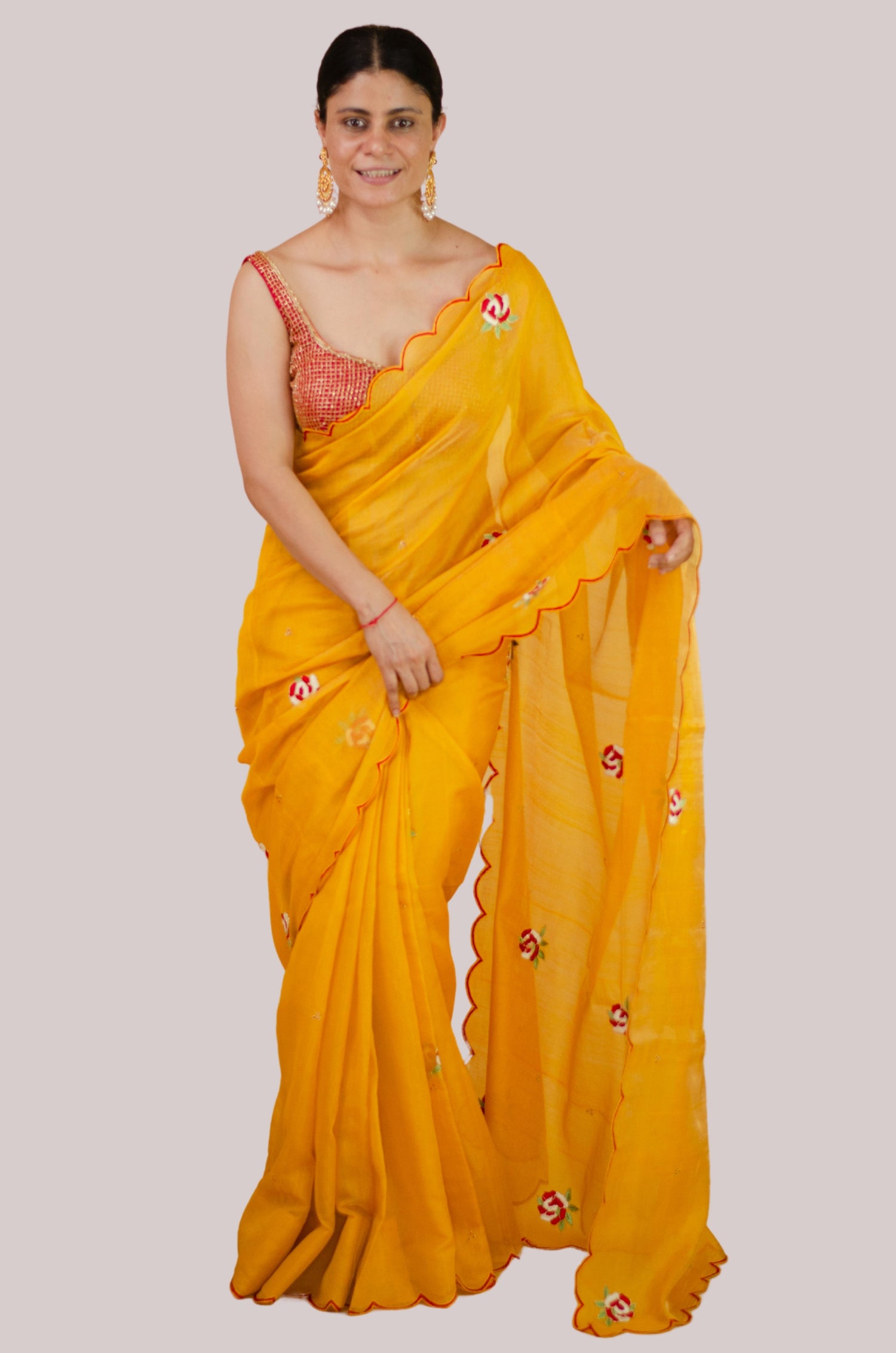 Sequence & Resham thread Hand Embroidered Handloom Tissue Silk Saree.