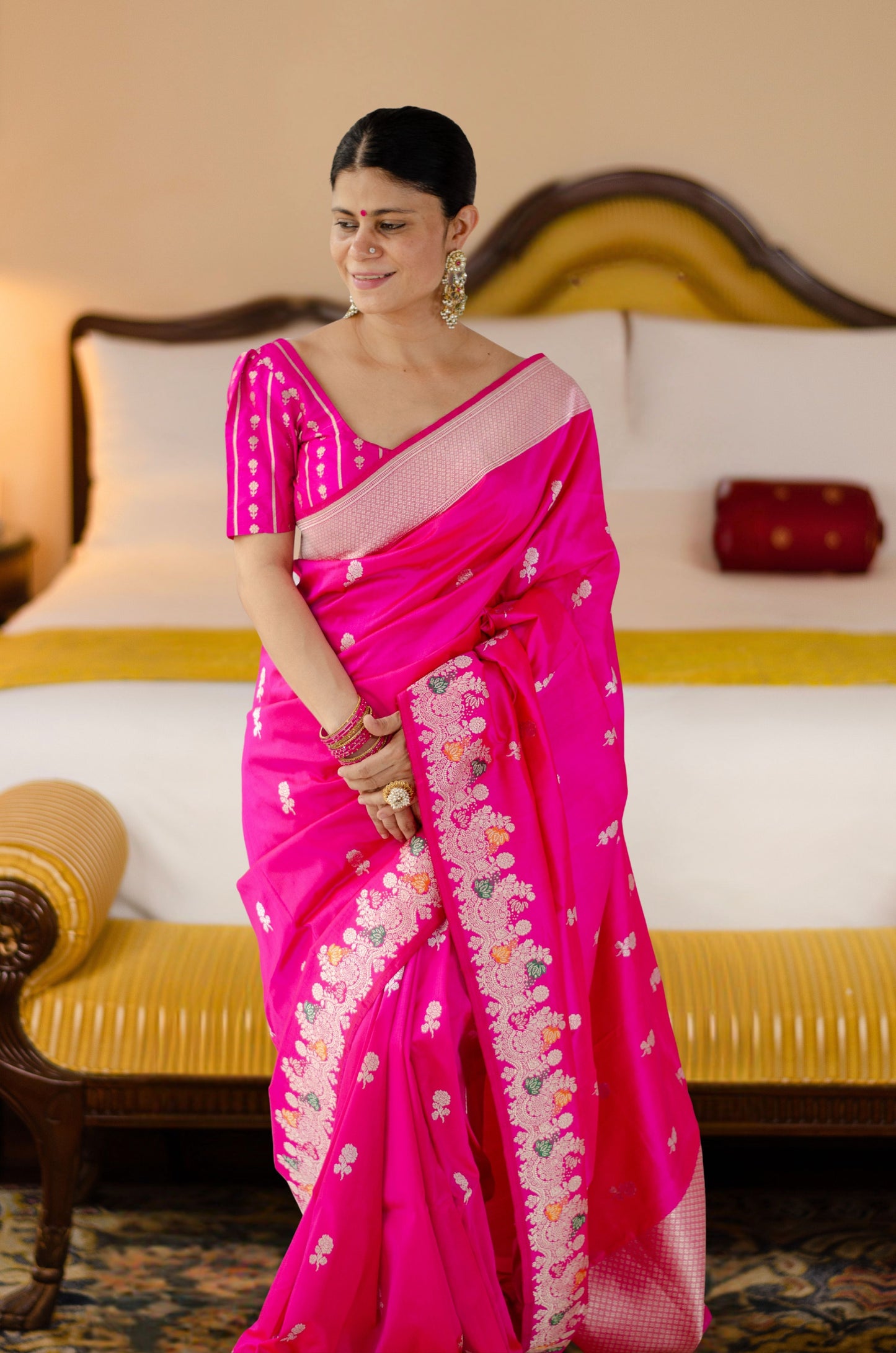 Rani Pink Colour  Meenakari /Silver Jangle  kadwa Weaving Handwoven Katan Mulbery Silk Saree