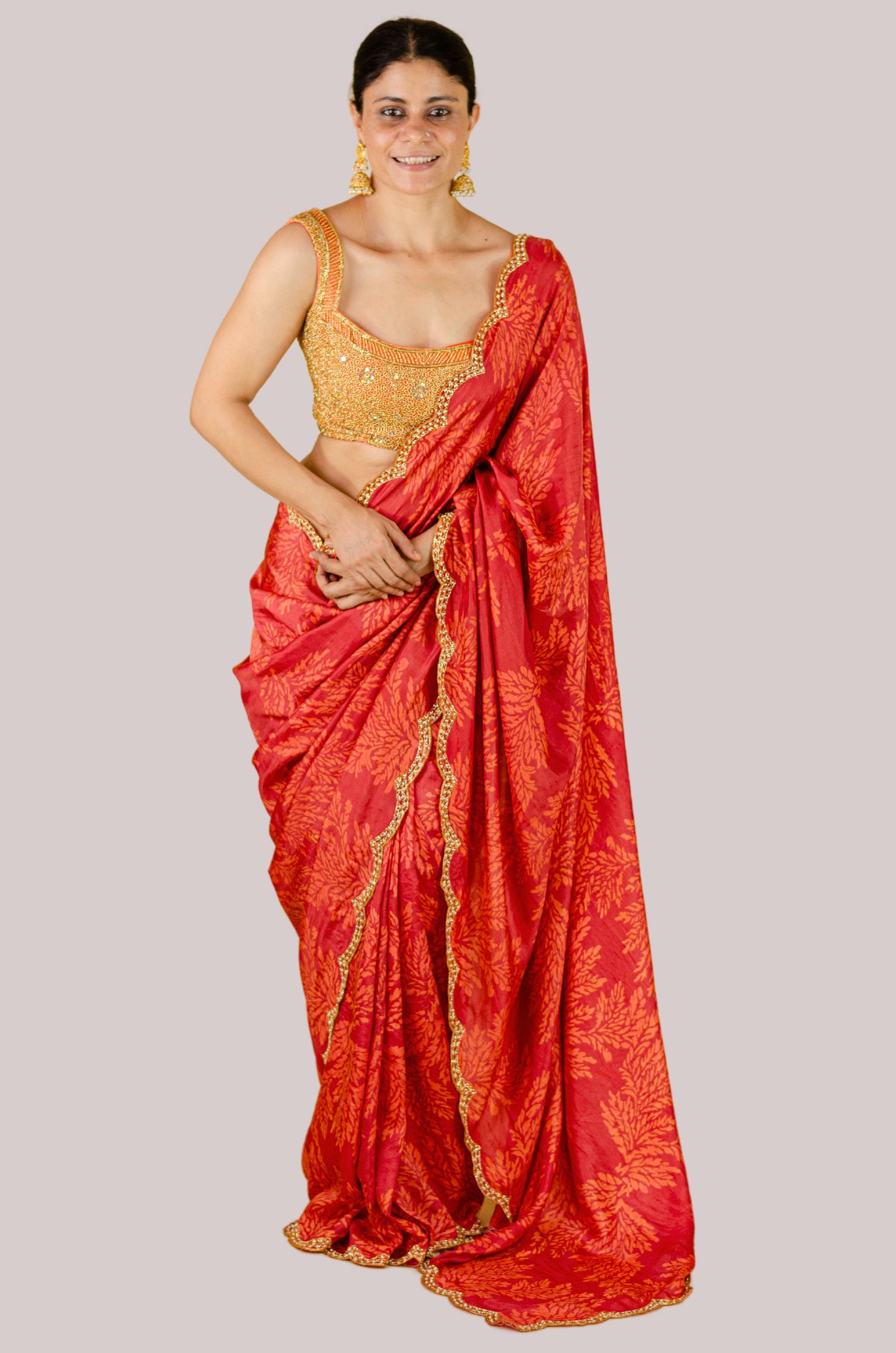 Handloom Hand Block Printed & Hand Embroidered Mulberry Silk Saree