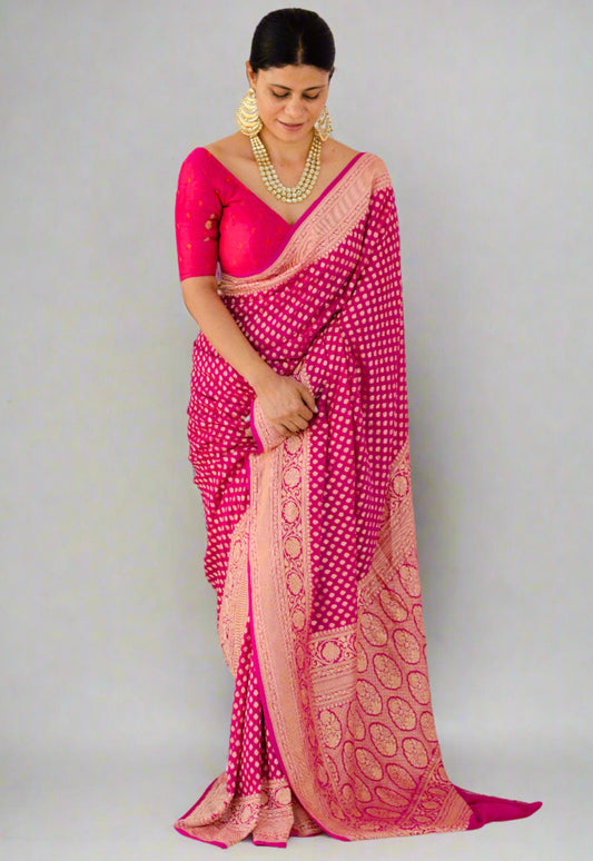 Handloom Khadi georgette  Banarasi Silk Saree