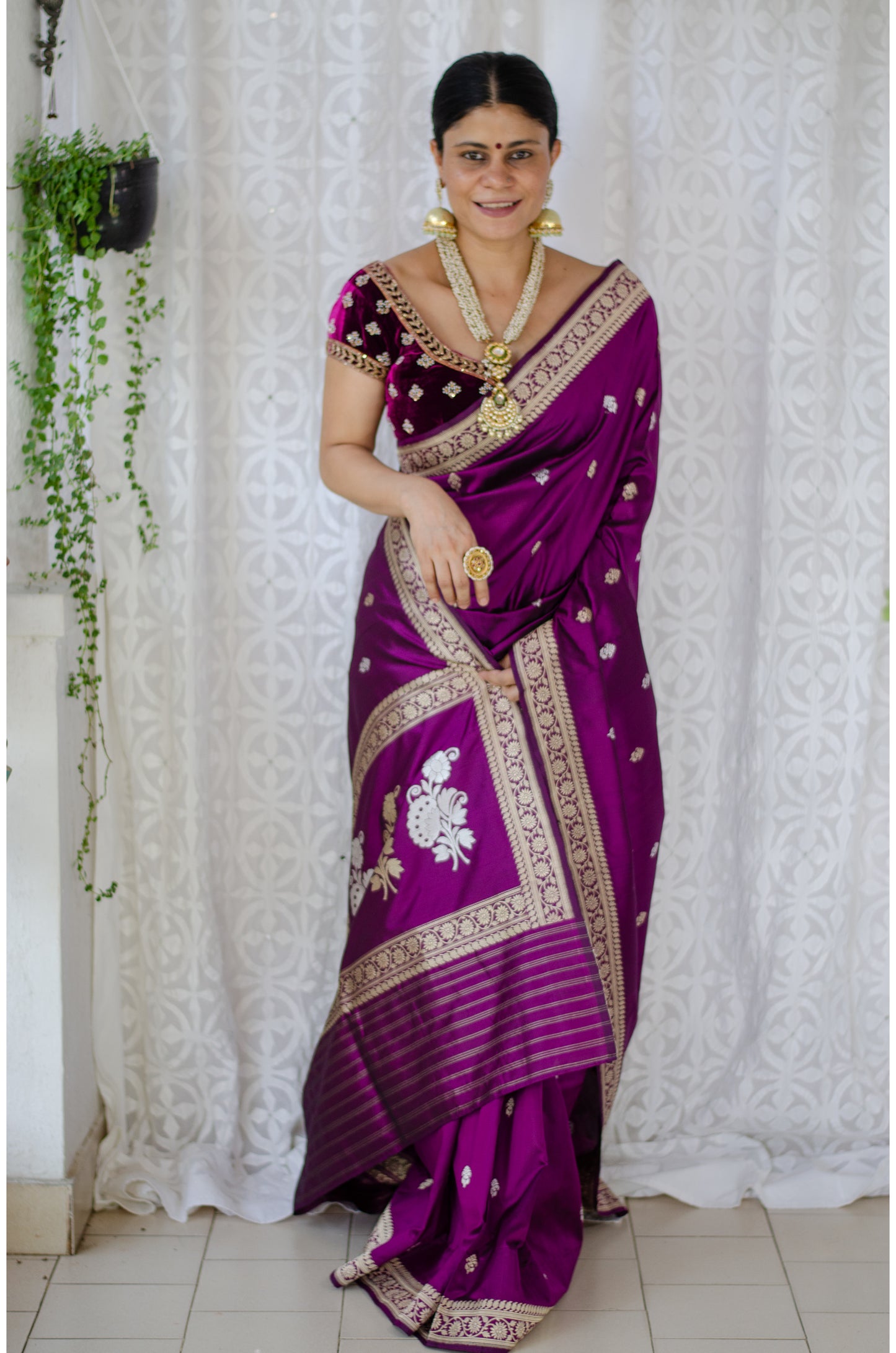 Deep Purple Colour  Meenakari /Silver Jangle  kadwa Weaving Handwoven Katan Mulbery Silk Saree