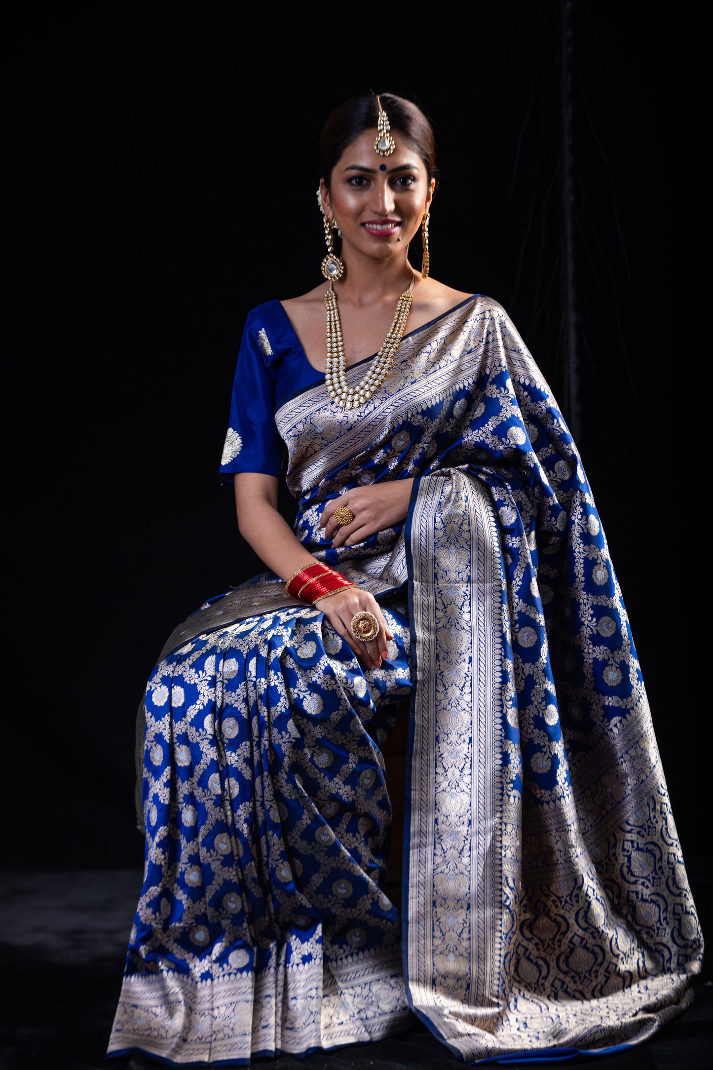 Blue Colour Pure  Meenakari /Silver Alfi Jangle Weaving Handloom Katan Mulbery Silk Saree