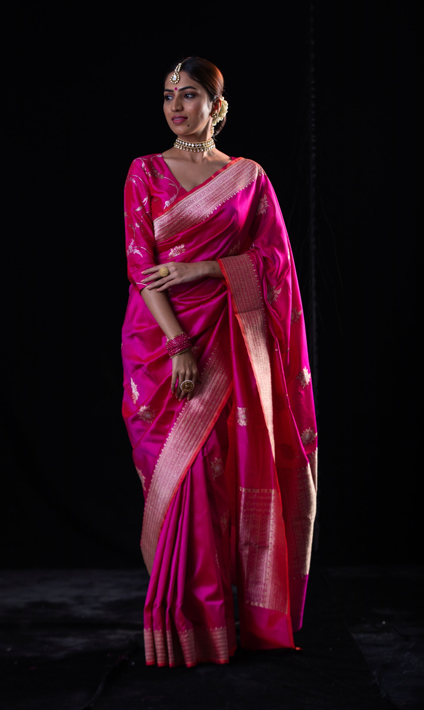 Rani Pink Colour  Meenakari /Silver Jangle  kadwa Weaving Handwoven Katan Mulbery Silk Saree