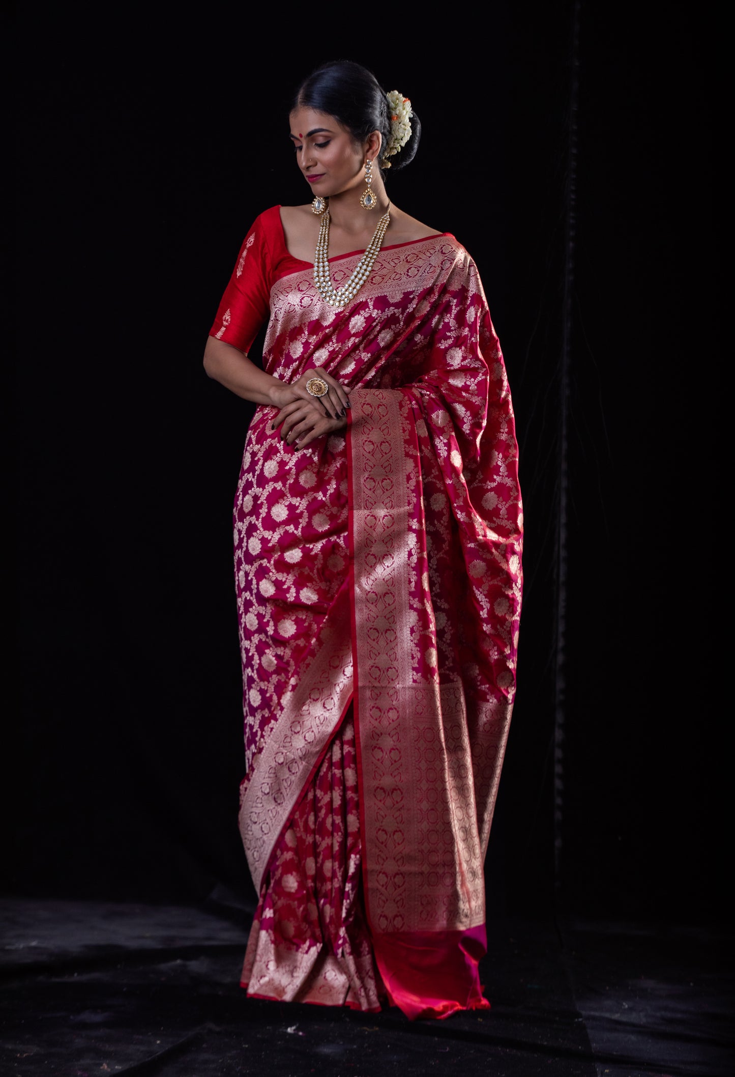 Rani Pink Colour Pure Handloom  Cutwork Katan Silk Saree.