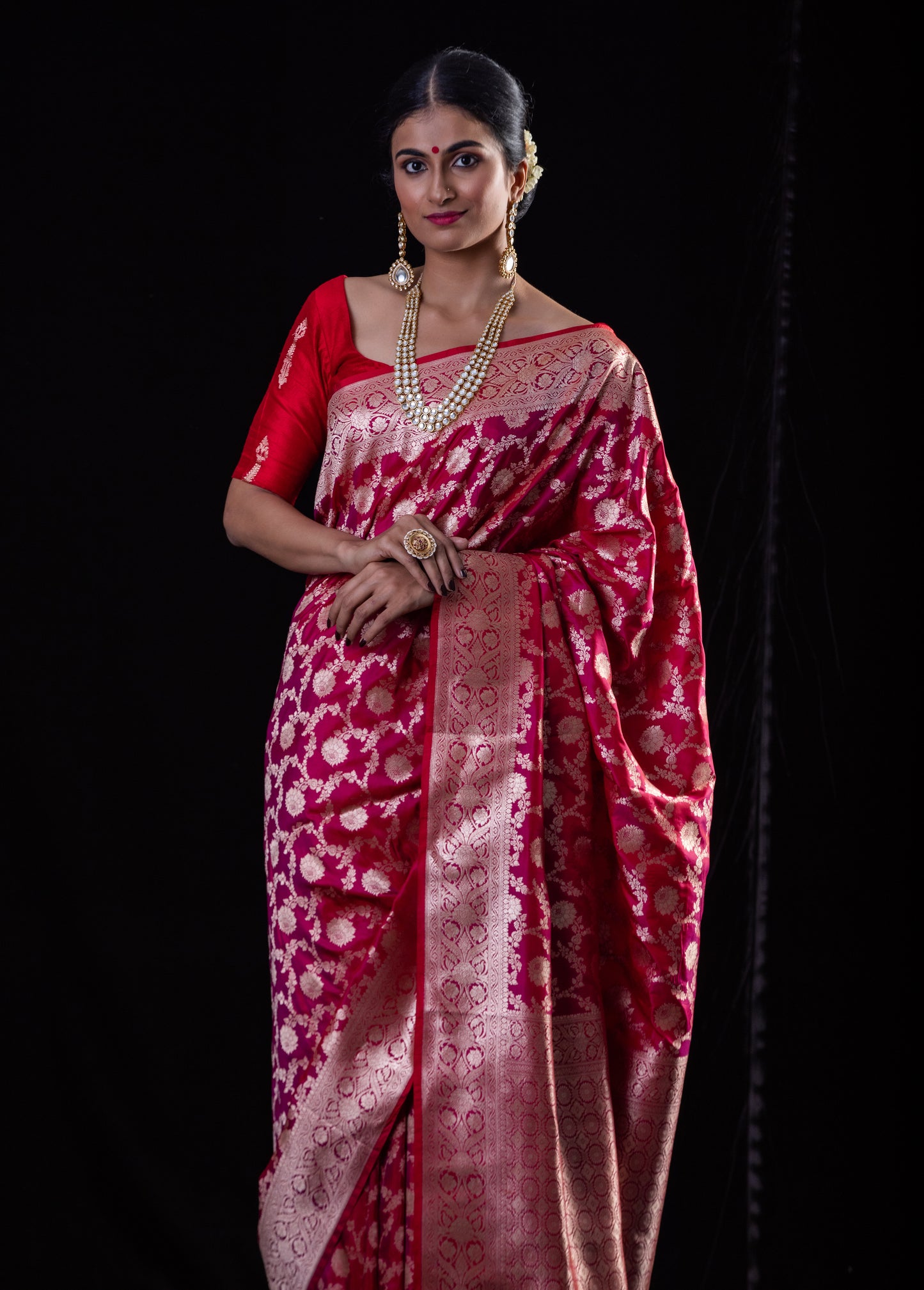 Rani Pink Colour Pure Handloom  Cutwork Katan Silk Saree.