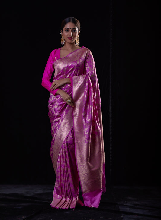 Light Pink Colour Pure Handloom  Cutwork Katan Silk Saree.