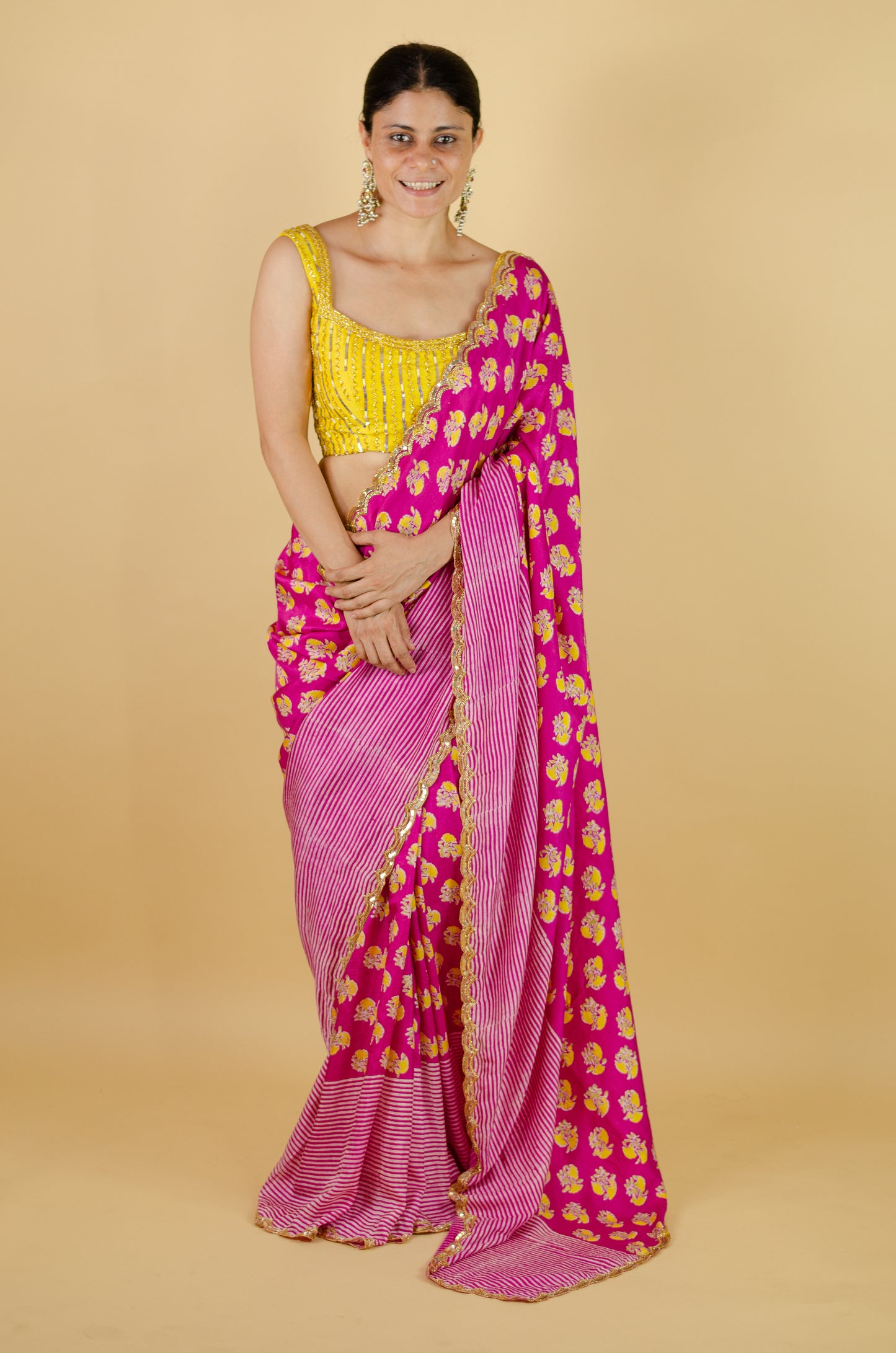 Handloom Hand Block Printed & Hand Embroidered Mulberry Silk Saree