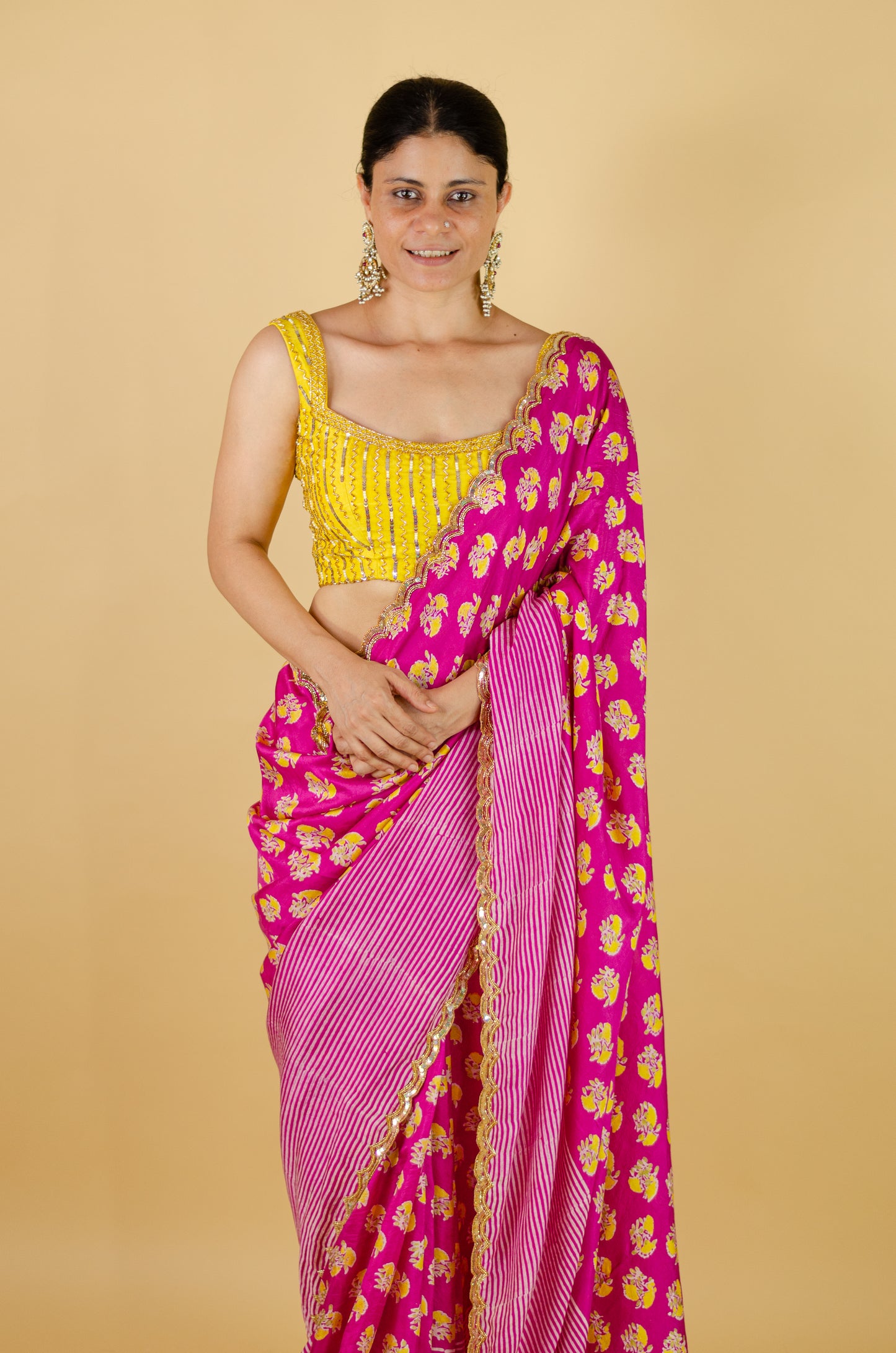Handloom Hand Block Printed & Hand Embroidered Mulberry Silk Saree