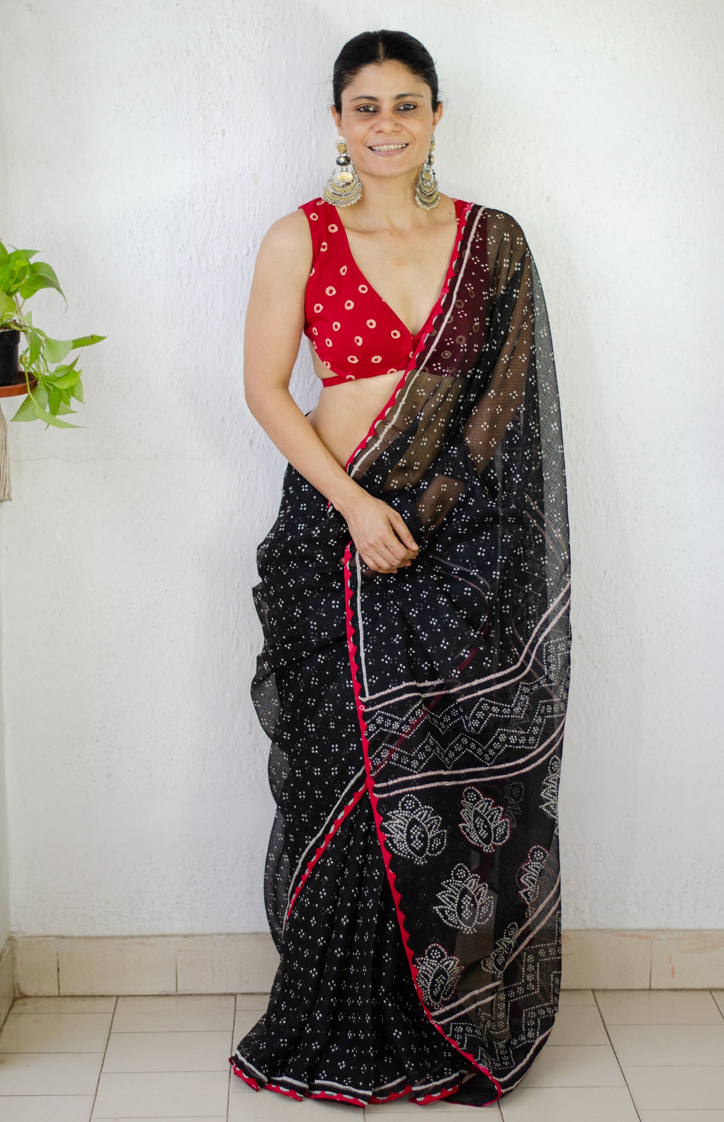 Hand block & Applique Hand Embroidered  Kota Doria Saree.