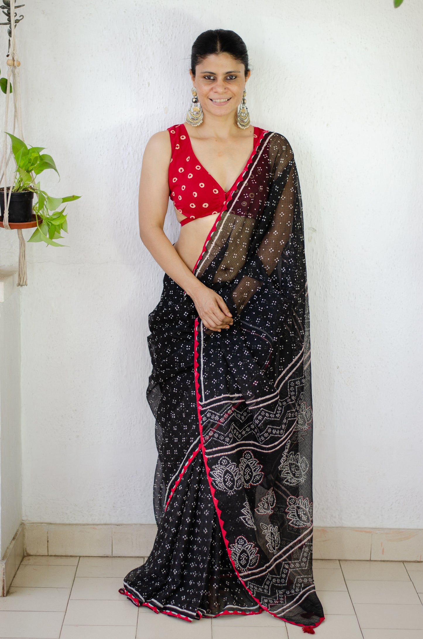 Hand block & Applique Hand Embroidered  Kota Doria Saree.