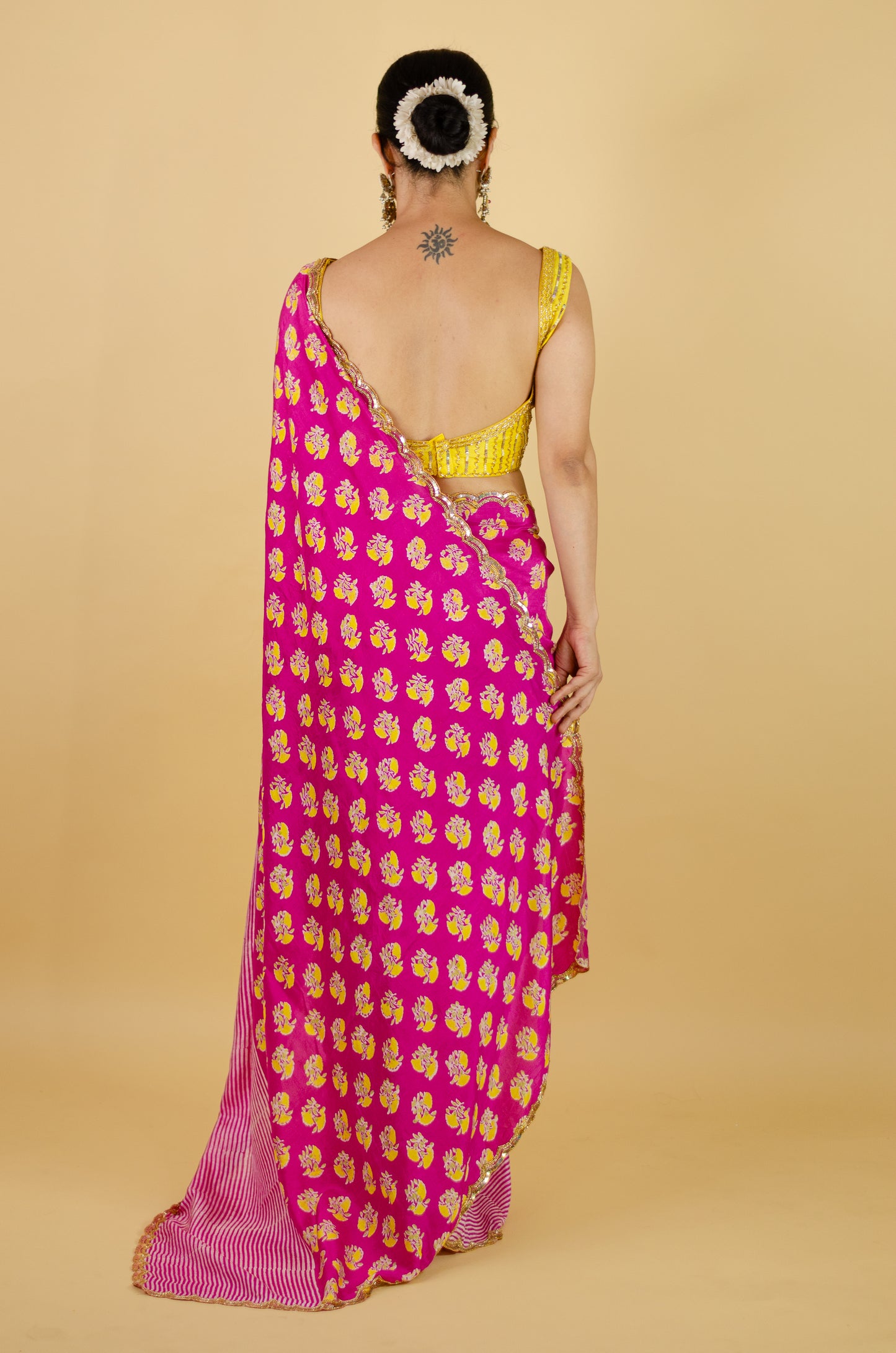 Handloom Hand Block Printed & Hand Embroidered Mulberry Silk Saree