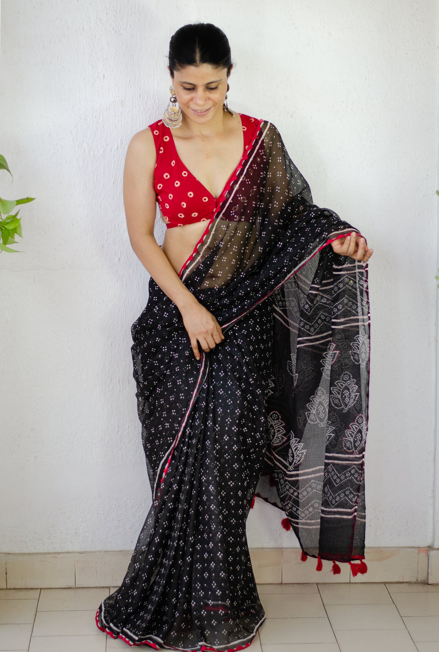 Hand block & Applique Hand Embroidered  Kota Doria Saree.