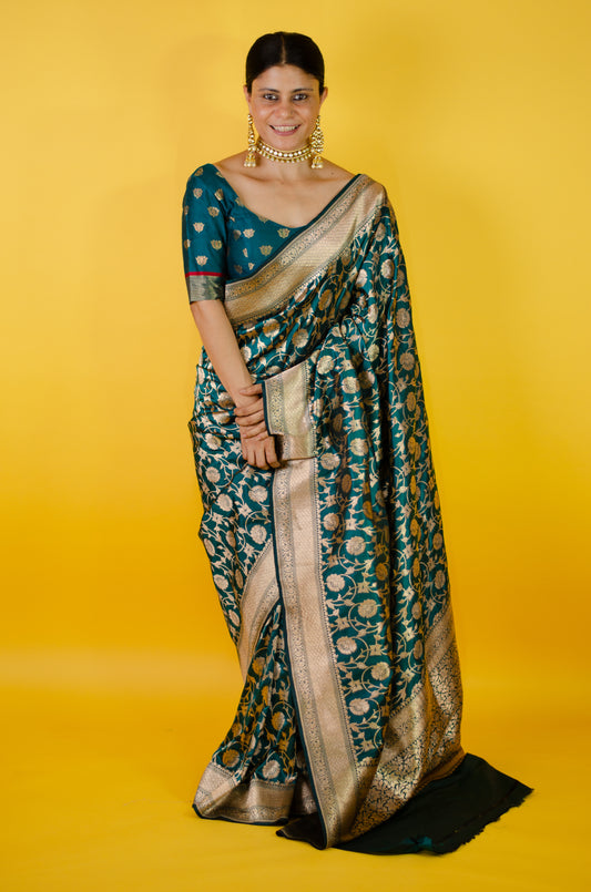 Handloom Cutwork Katan Silk Banarsi Saree