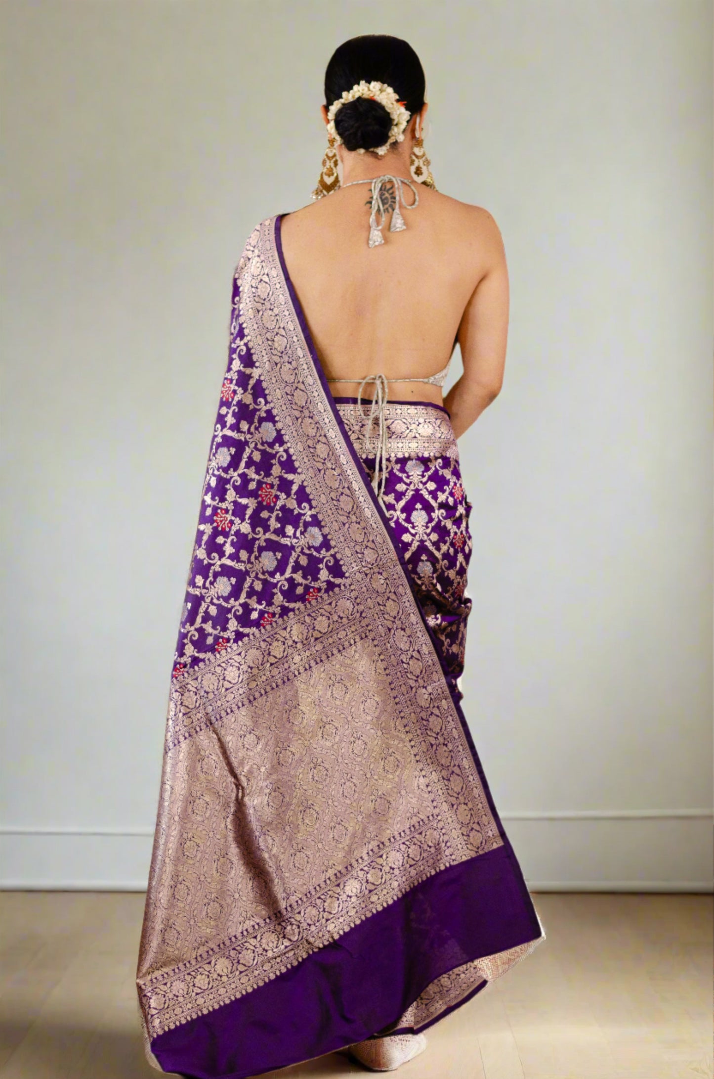 Deep Purple Colour Pure  Meenakari /Silver Alfi Jangle Weaving Handloom Katan Mulbery Silk Saree