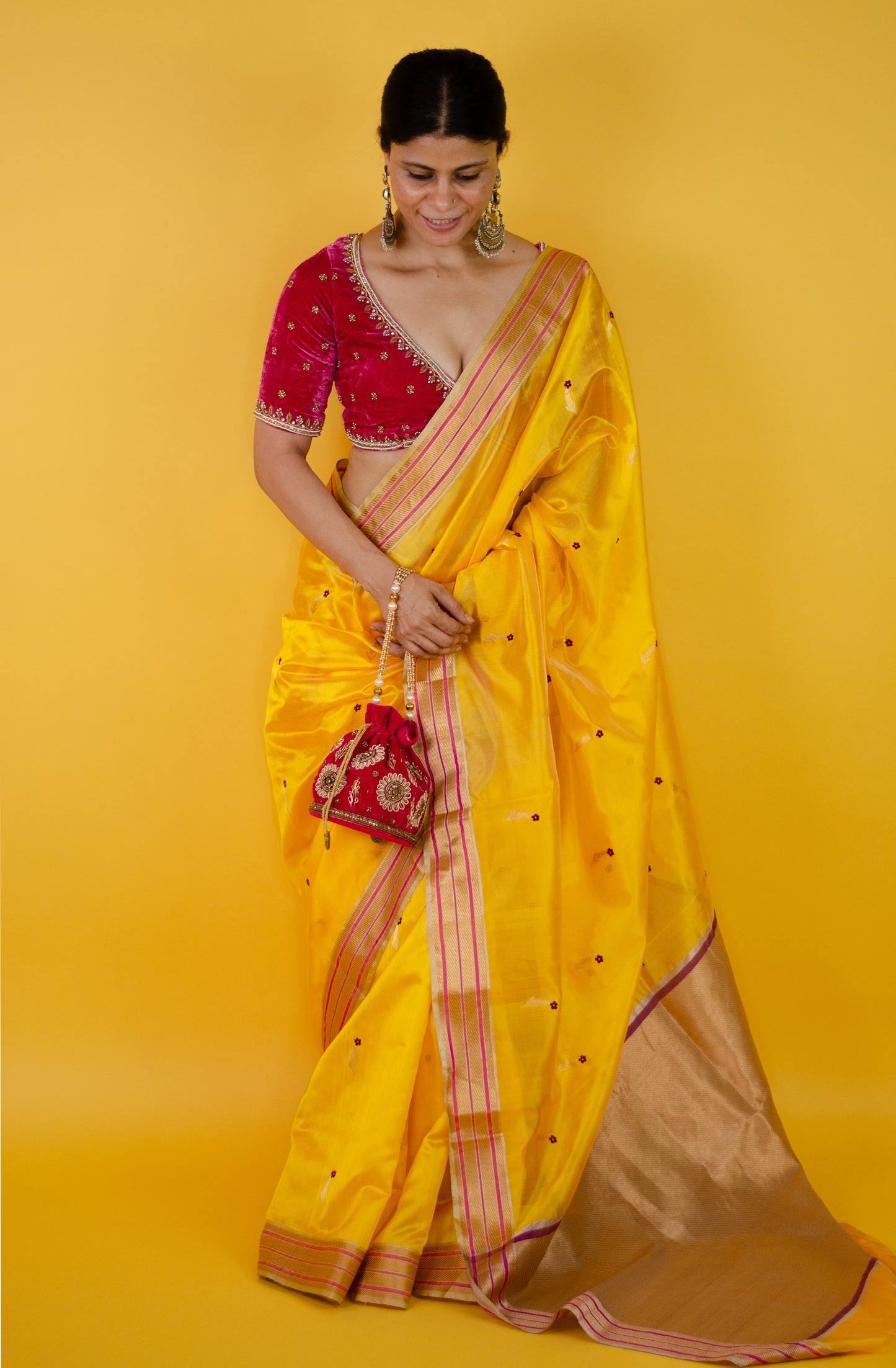 Handloom Chanderi Silk Saree With Nakashi Silk Border