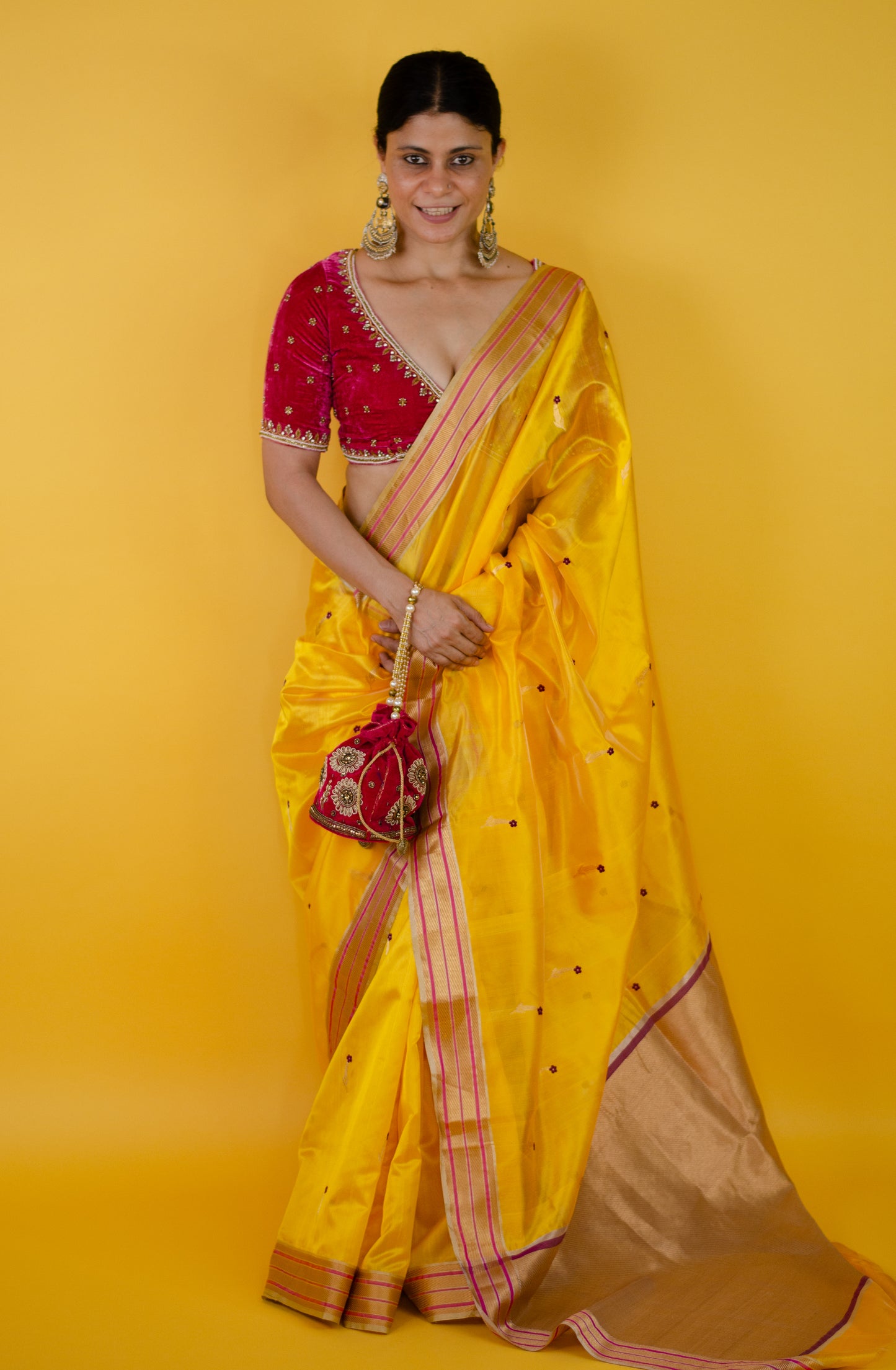 Handloom Chanderi Silk Saree With Nakashi Silk Border