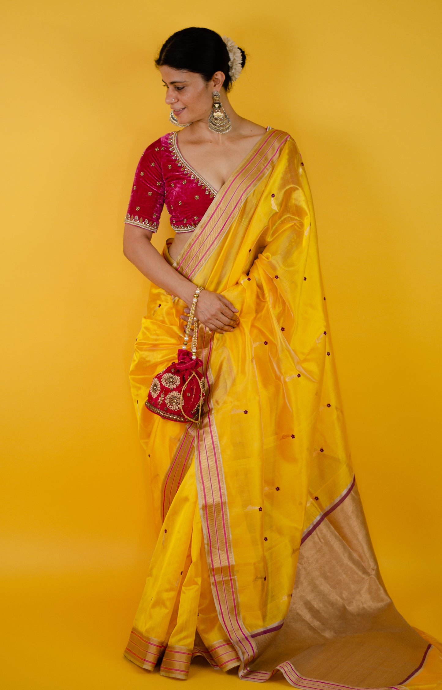 Handloom Chanderi Silk Saree With Nakashi Silk Border