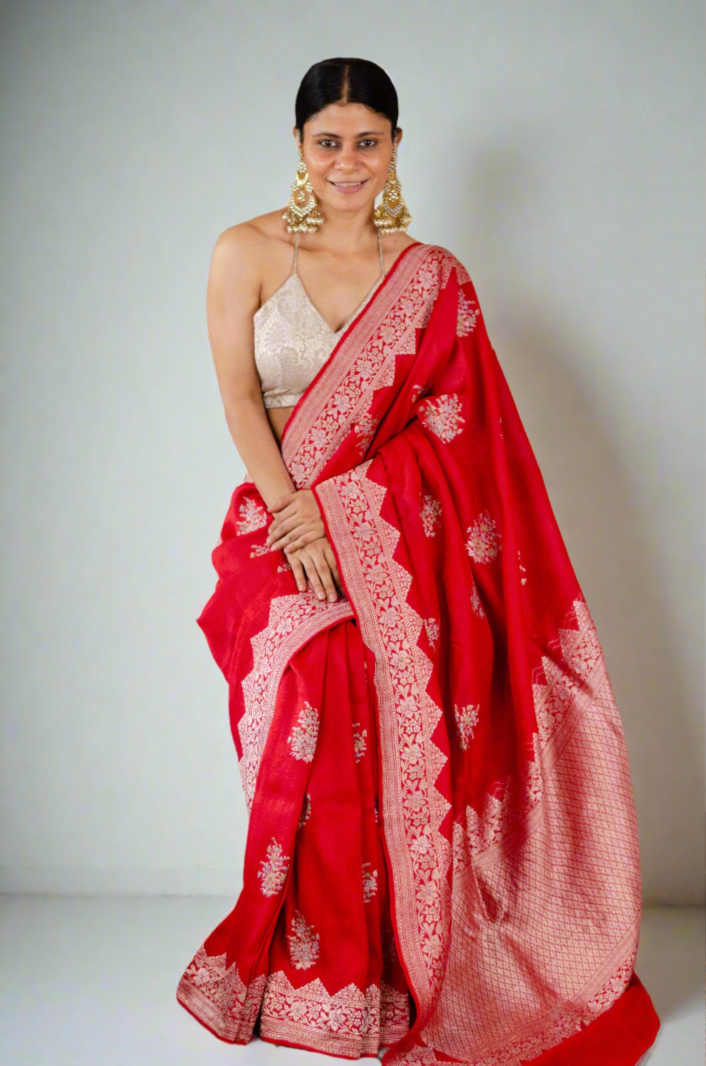 Red Colour Handwoven Kadwa Meenakari Moonga Tussar Silk