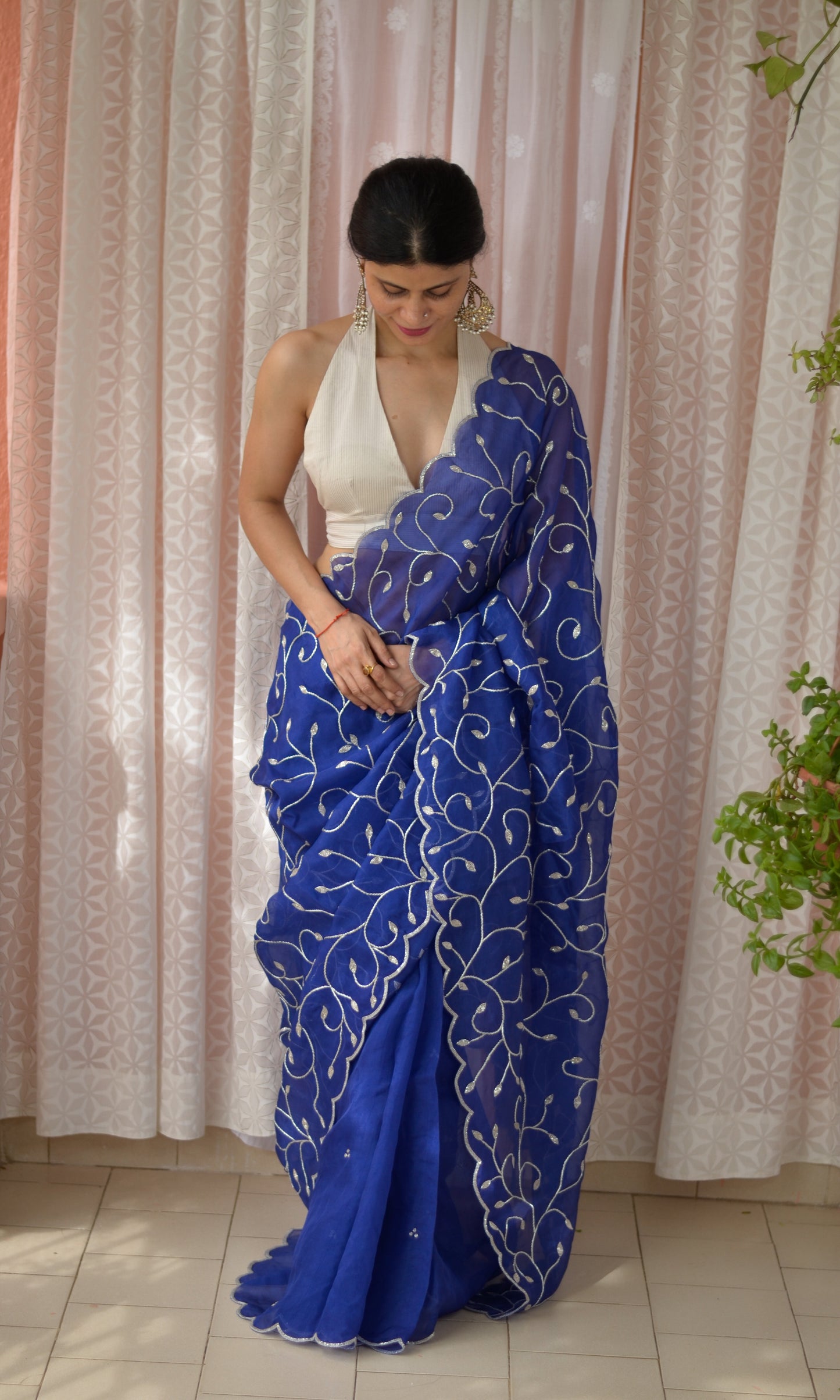 Zardosi and Sequence Hand Embroidered Handloom Organza Silk Saree