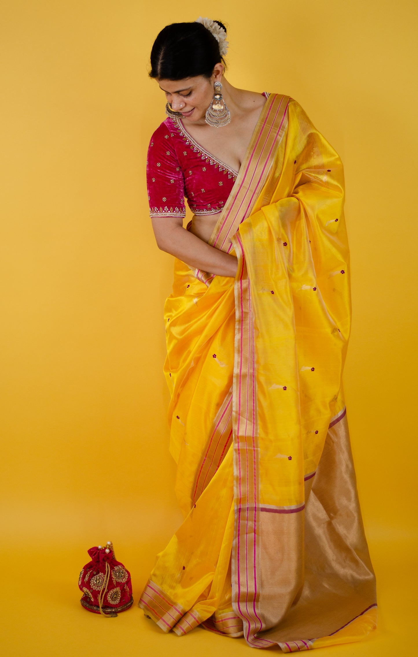 Handloom Chanderi Silk Saree With Nakashi Silk Border