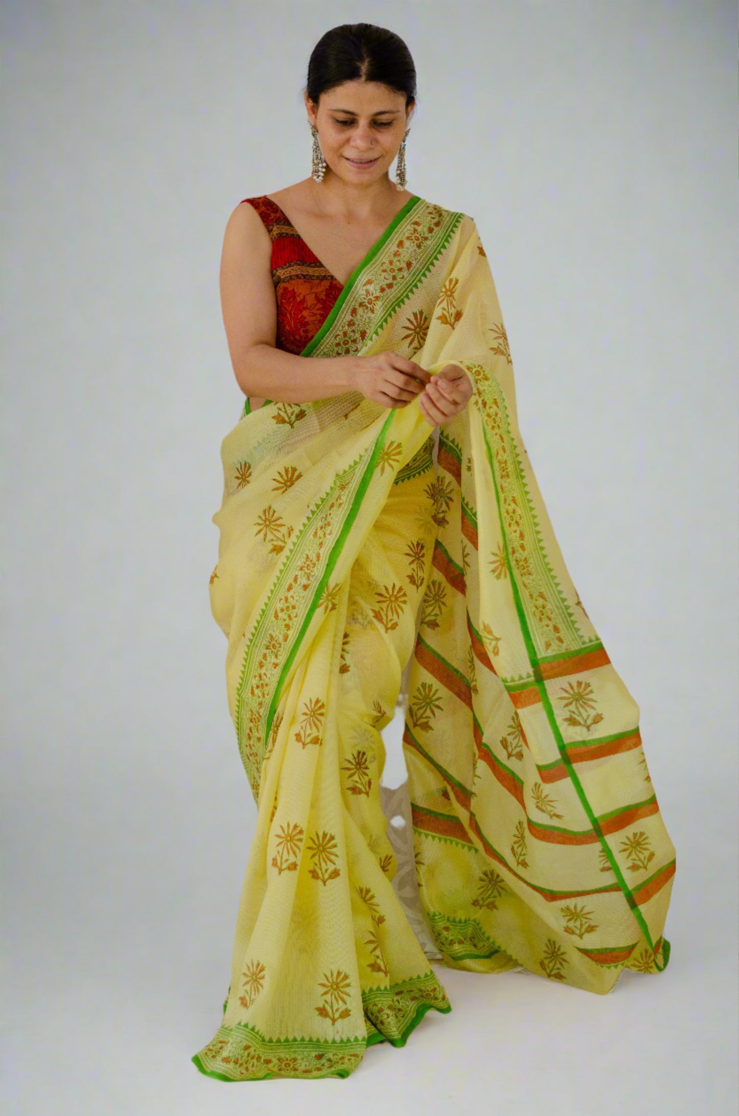 Hand Block Printed  Kota Silk Saree.