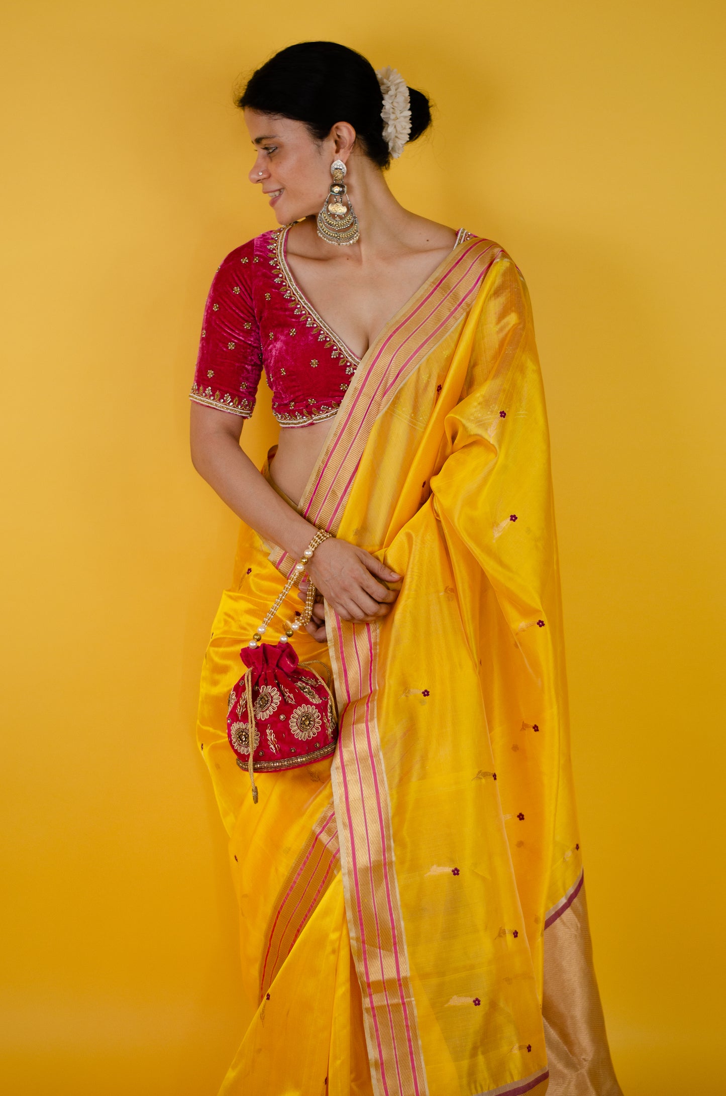 Handloom Chanderi Silk Saree With Nakashi Silk Border