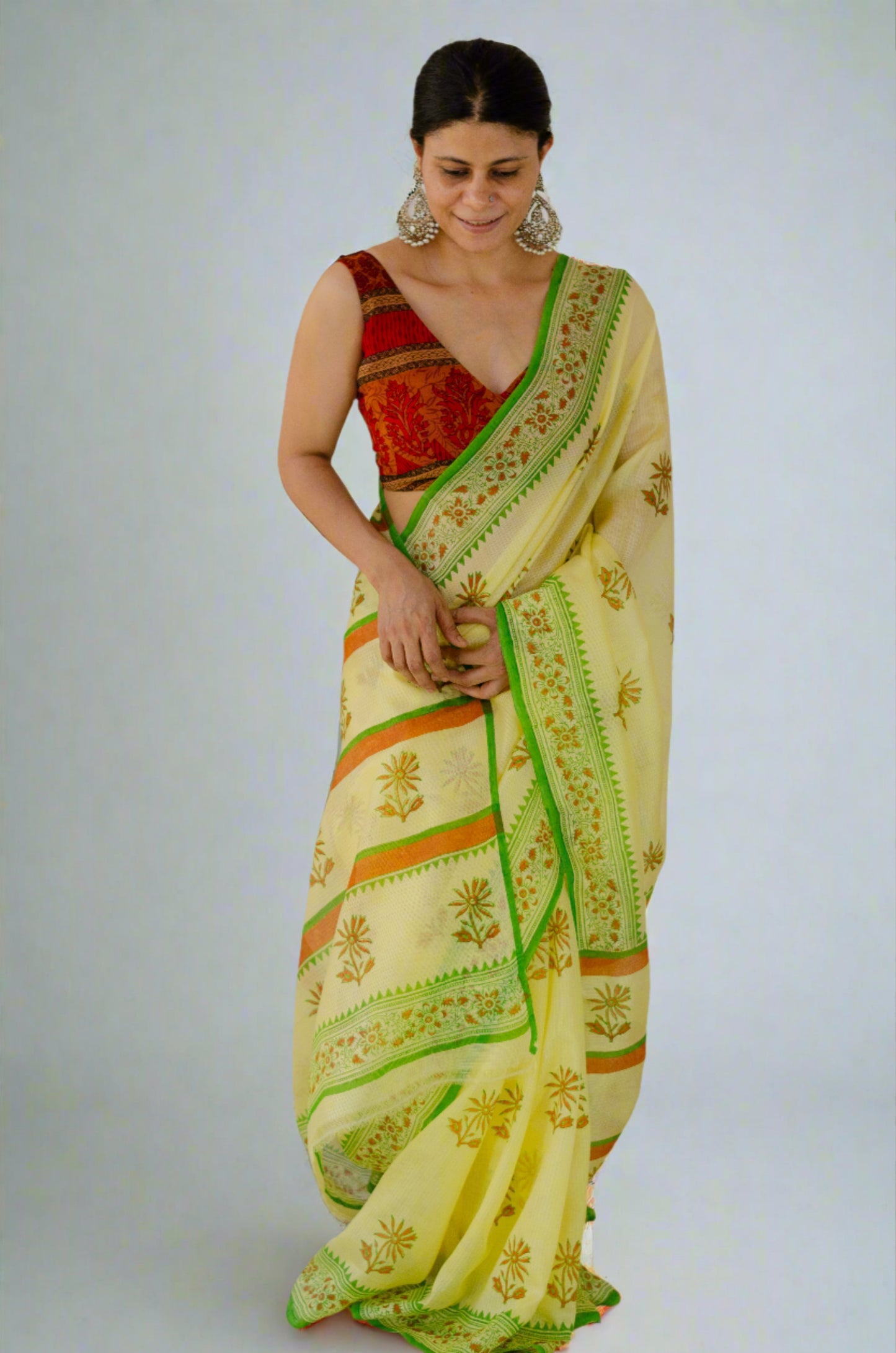 Hand Block Printed  Kota Silk Saree.