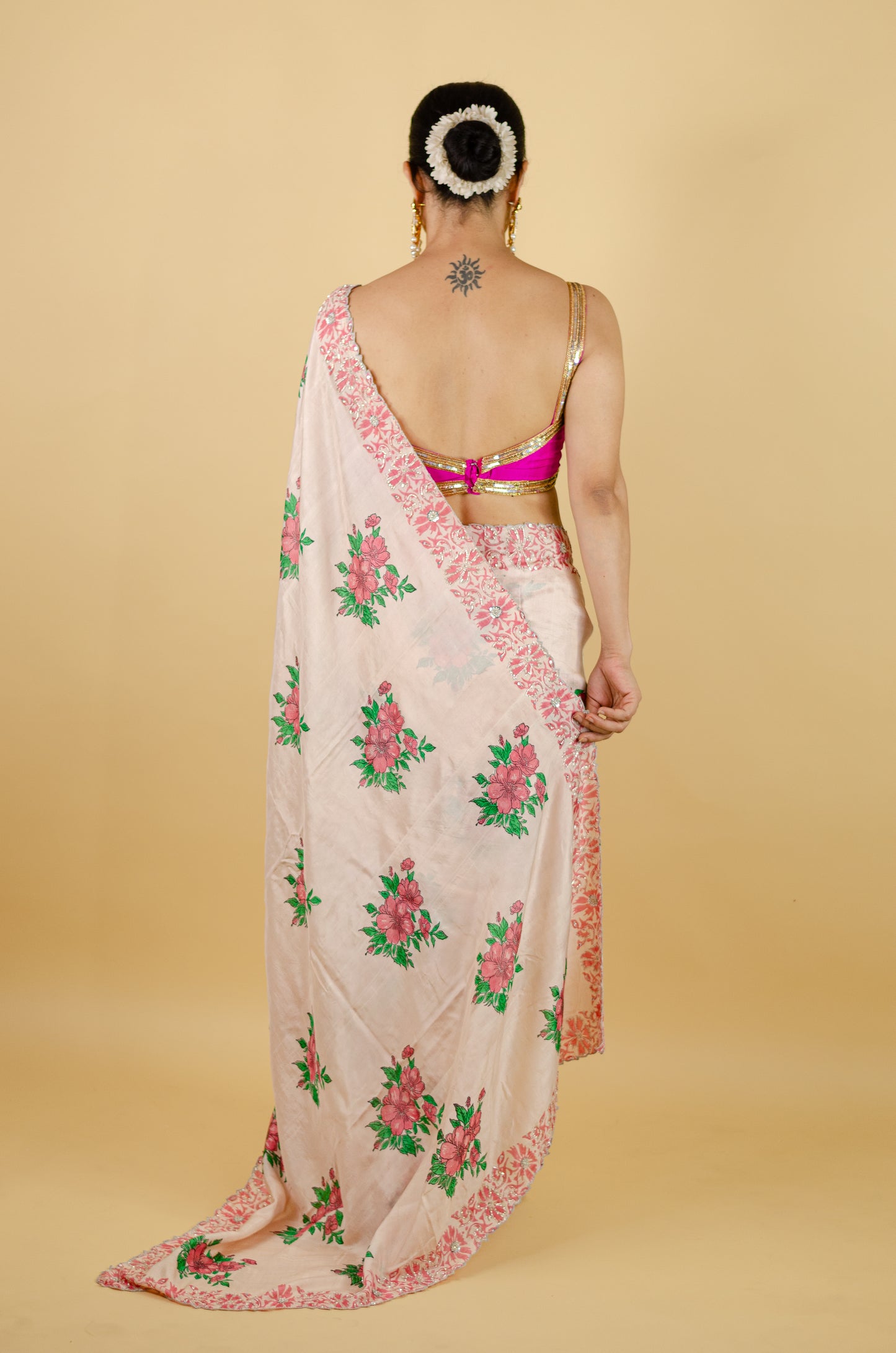 Handloom Hand Block Printed & Hand Embroidered Mulberry Silk Saree
