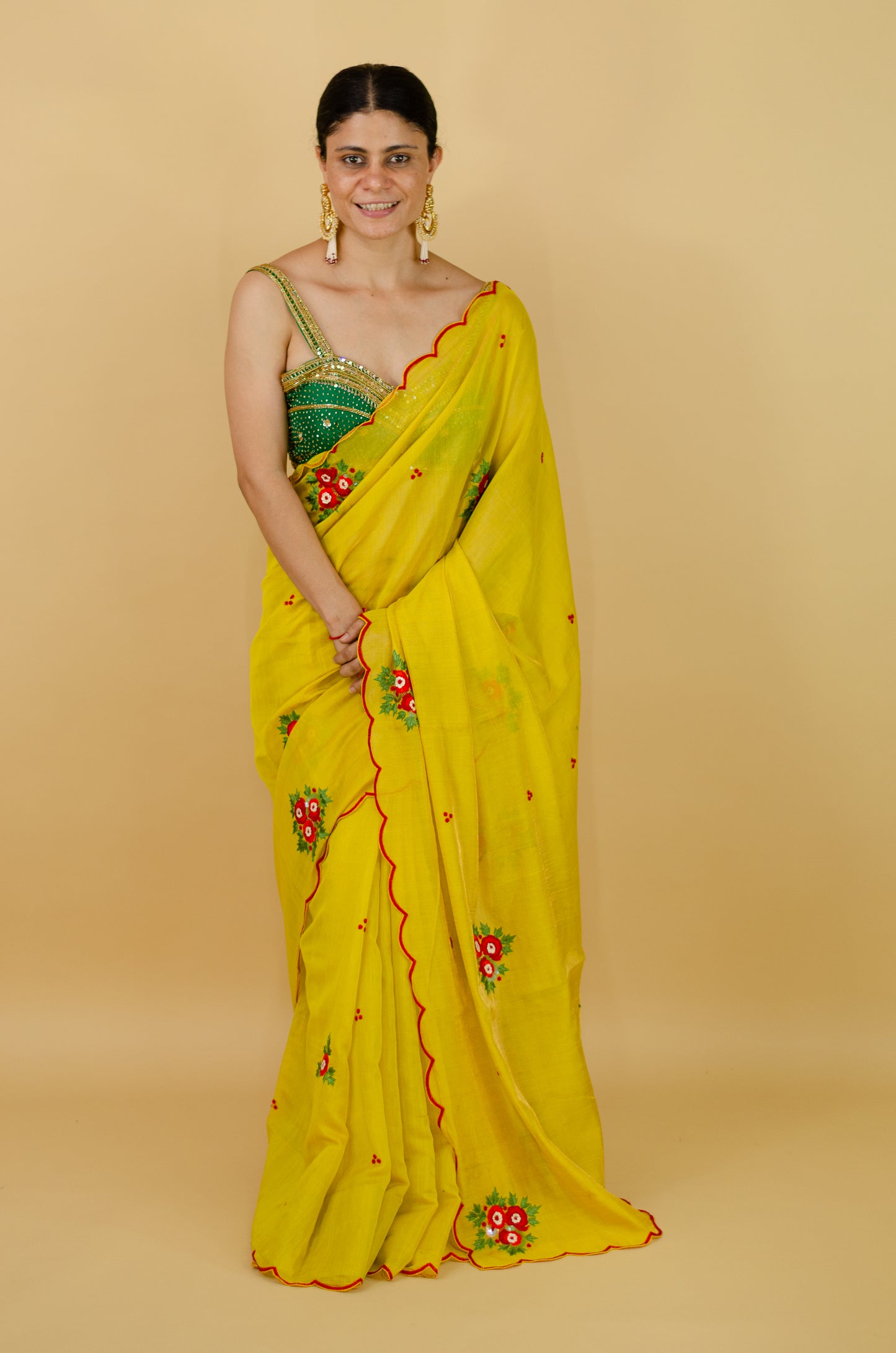 Sequence & Resham thread Hand Embroidered Handloom tissue Silk Saree.