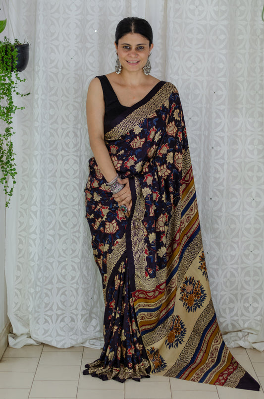 Natural Dyed Handblock Printed Mulberry Silk  Saree