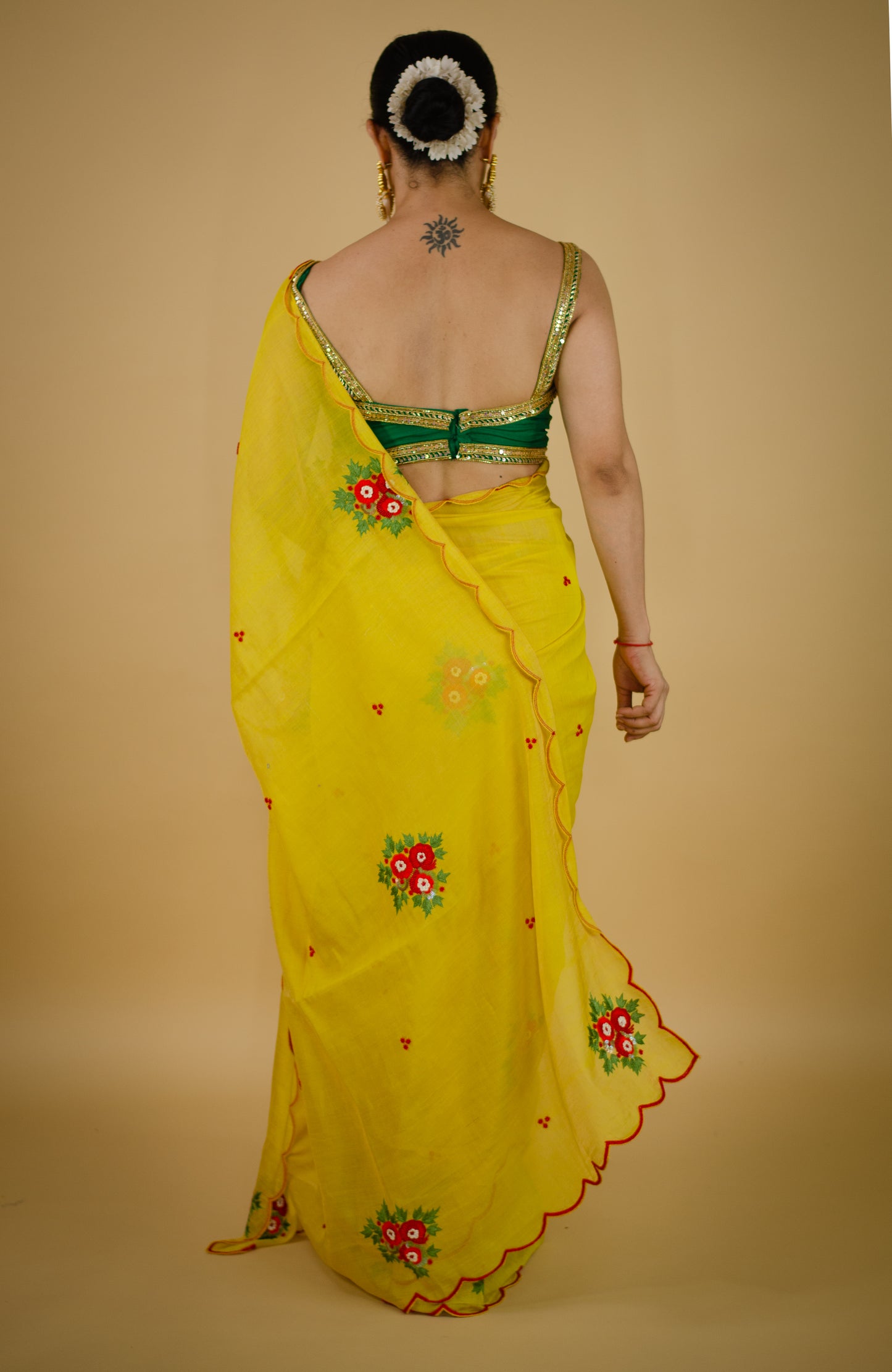 Sequence & Resham thread Hand Embroidered Handloom tissue Silk Saree.