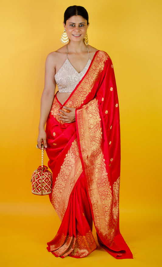 Handloom Kadwa Mulberry Silk Banarasi Saree