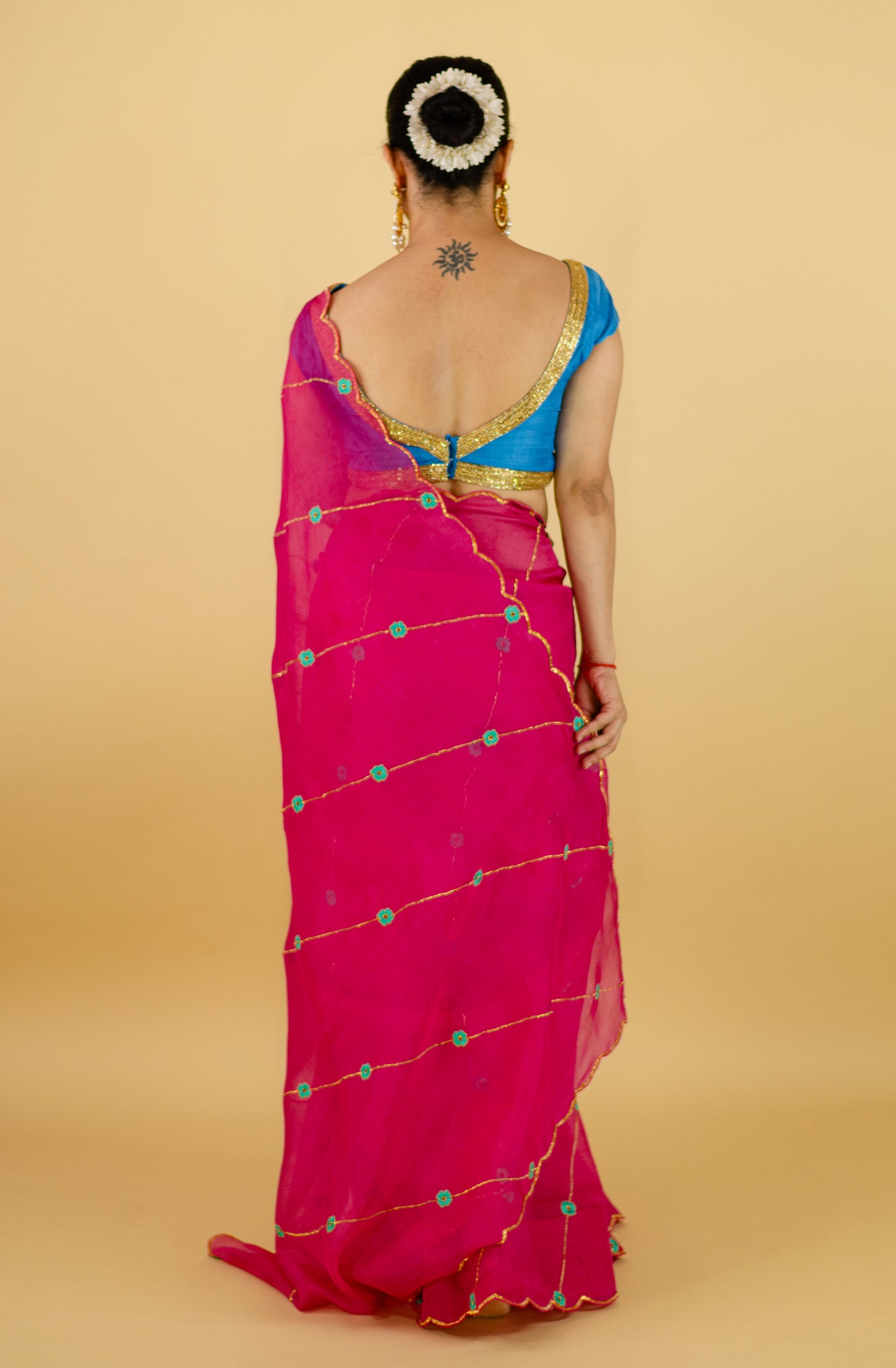 Sequence & Resham thread Hand Embroidered Handloom Organza Silk Saree.